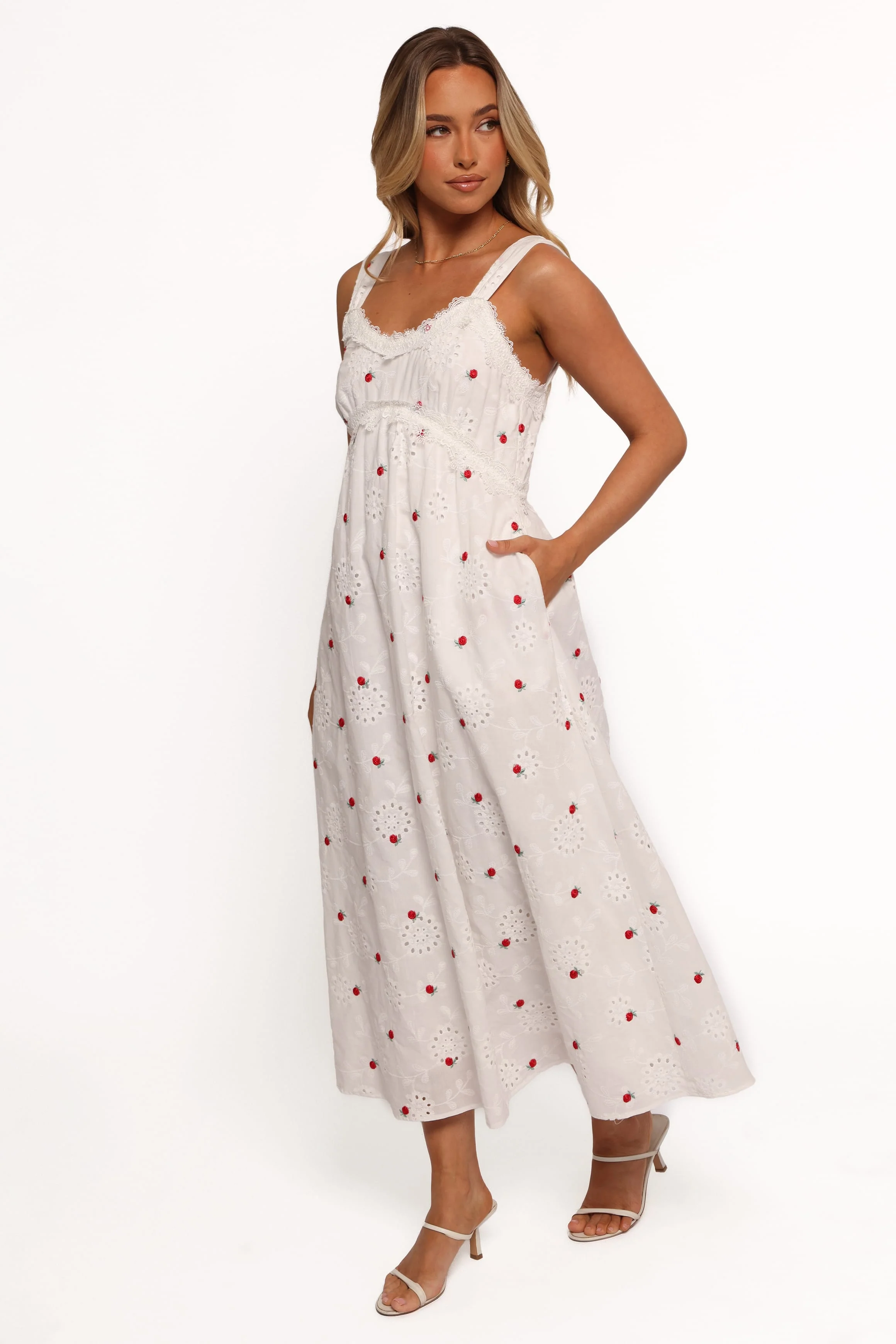 Salli Midi Dress - White/Red - Image 5