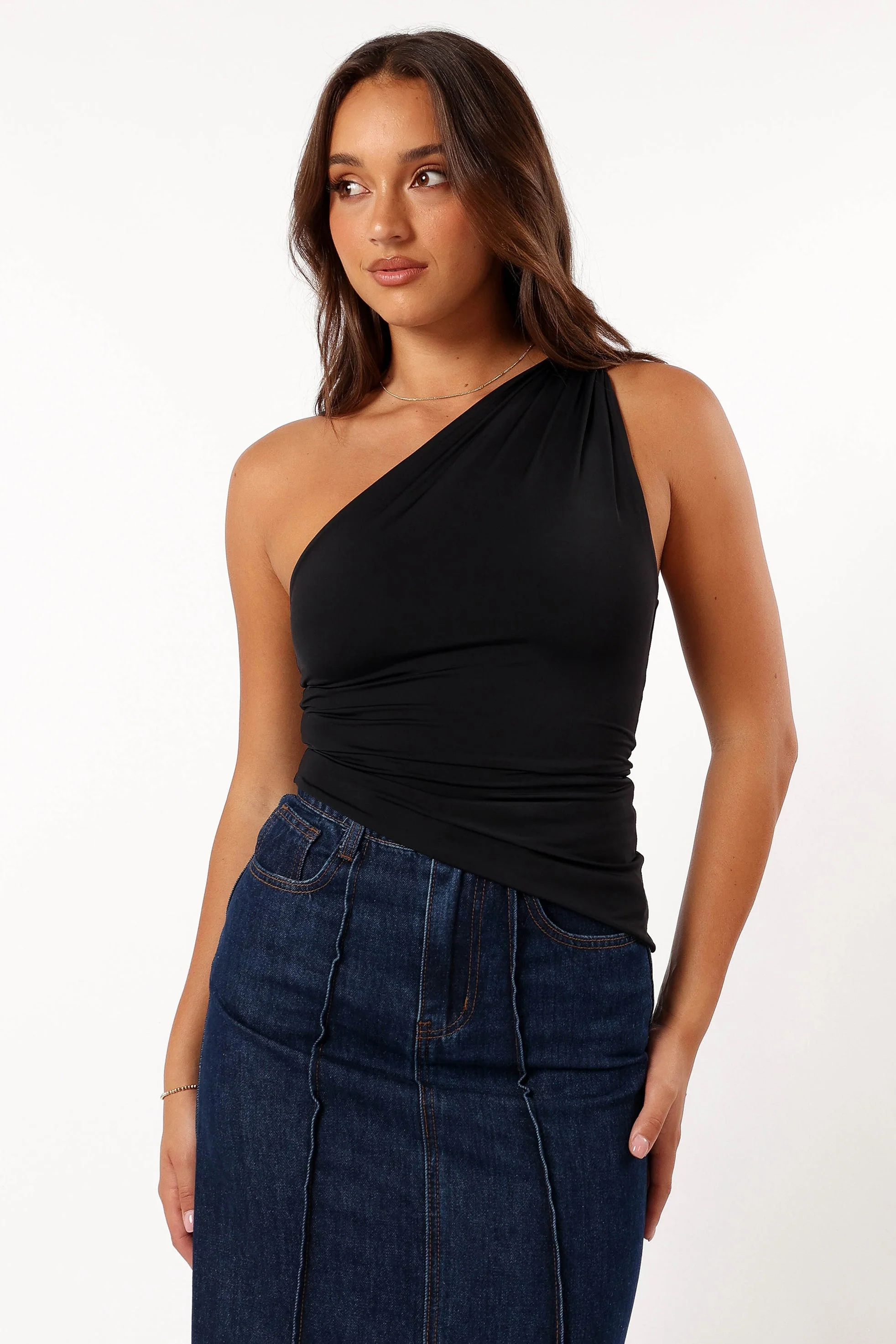 Samantha One Shoulder Top - Black - Image 4