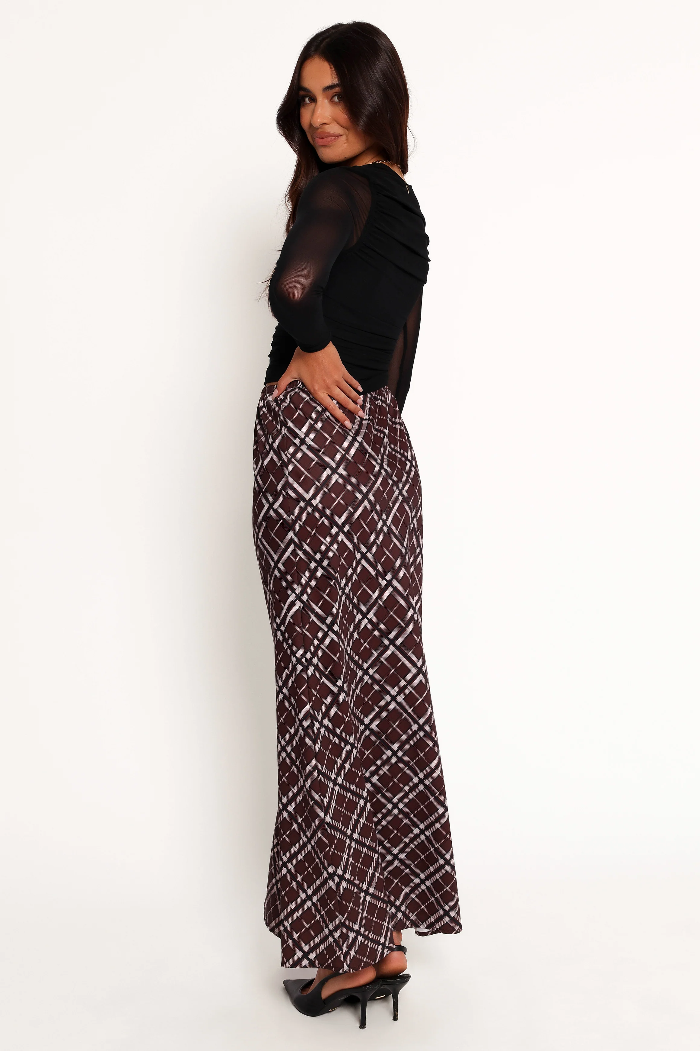 Sandra Midi Skirt - Brown Check - Image 6