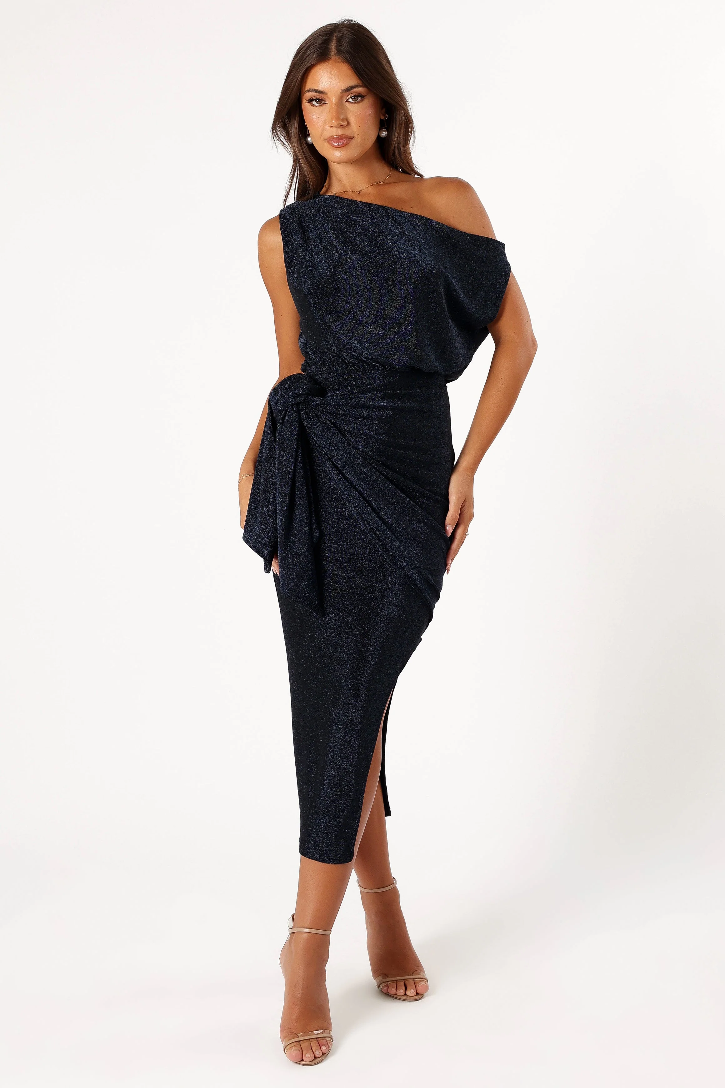Santiago Off Shoulder Midi Dress - Navy - Image 4