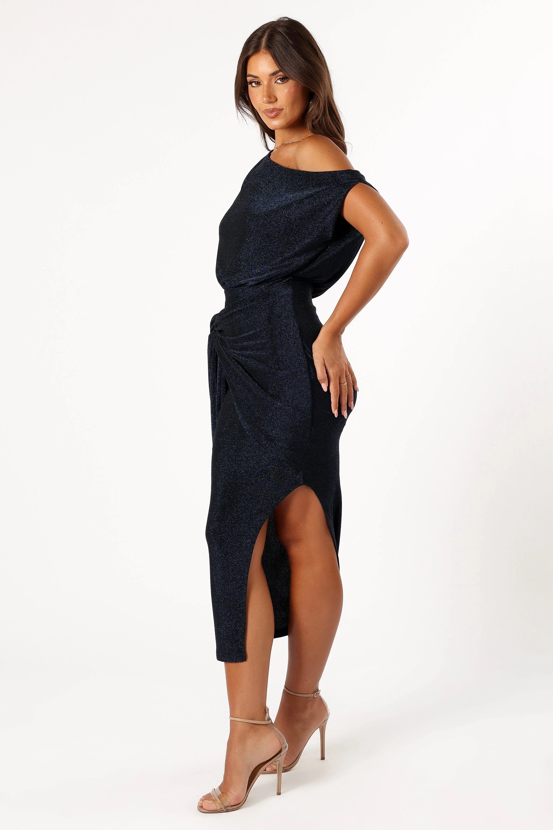 Santiago Off Shoulder Midi Dress - Navy - Image 9
