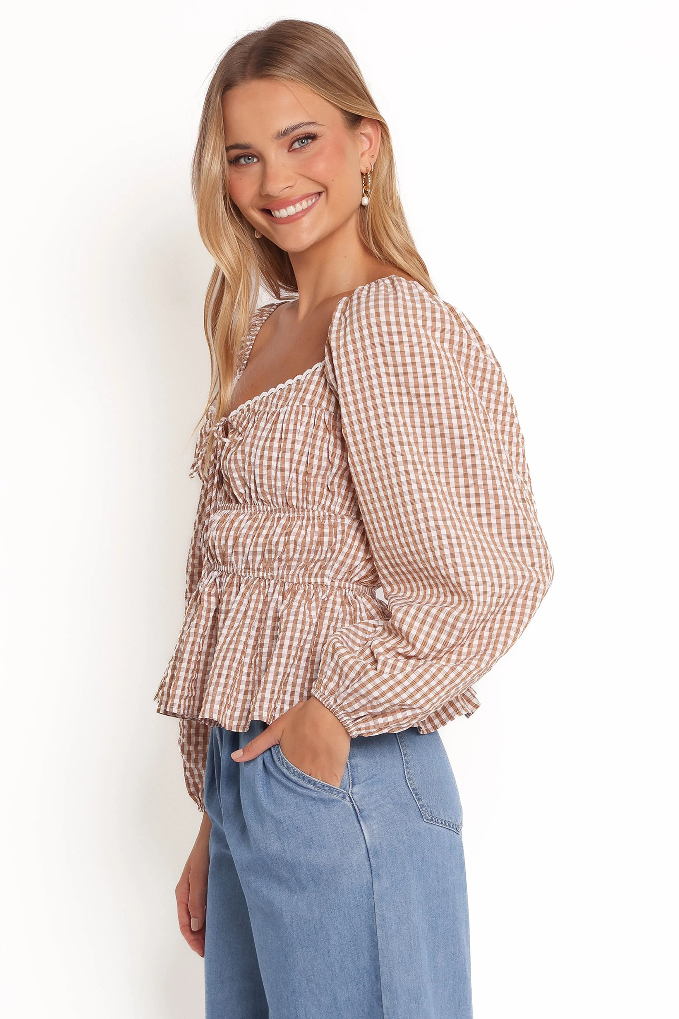 Saphia Top - Brown Check - Image 3