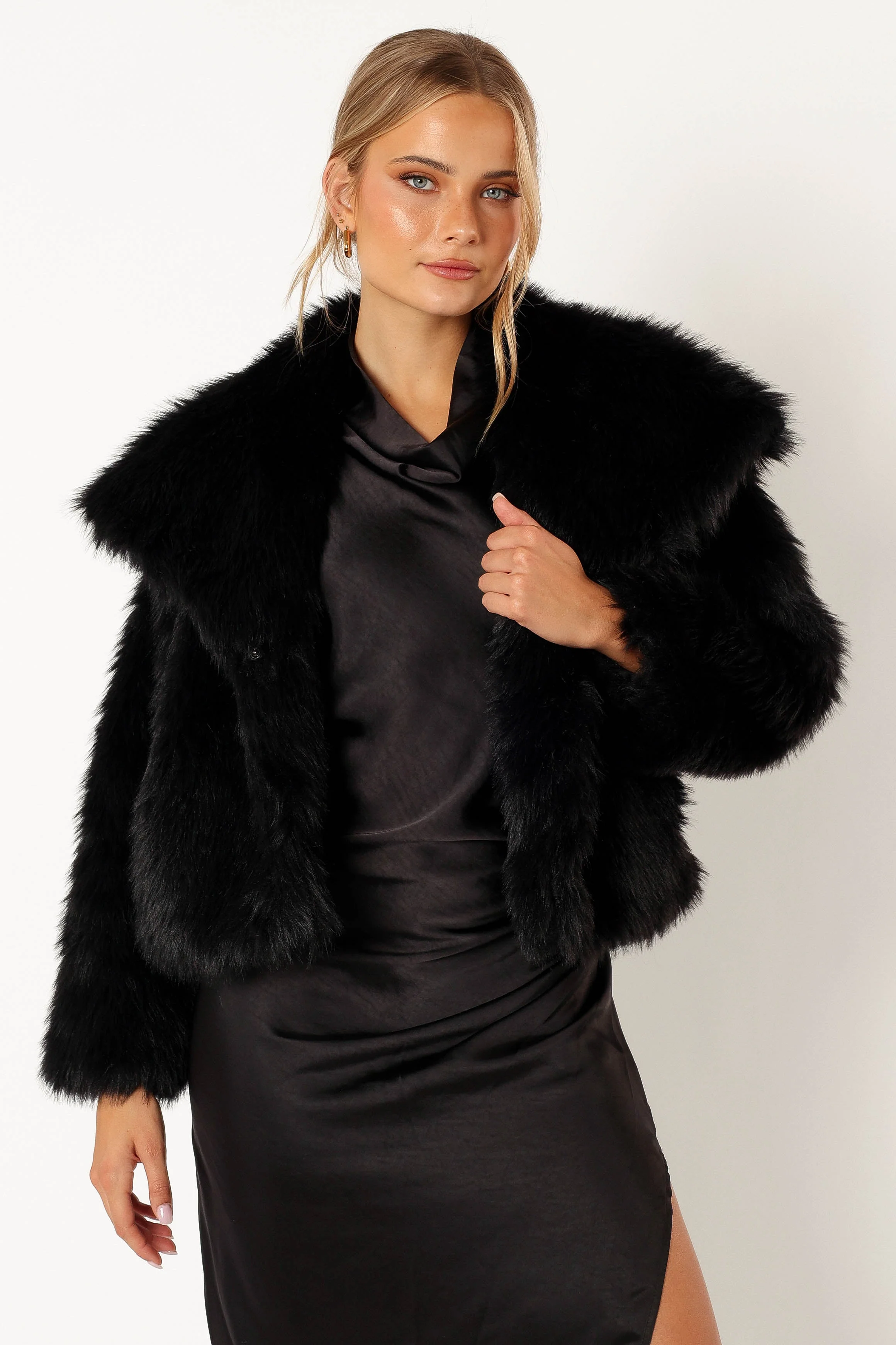 Sarai Faux Fur Jacket - Black - Image 3