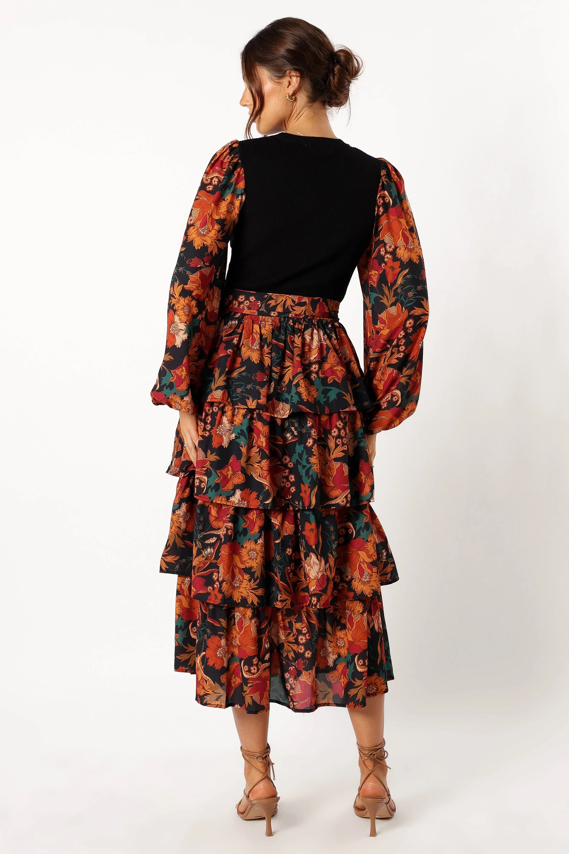Sayge Frill Midi Dress - Black Floral - Image 4