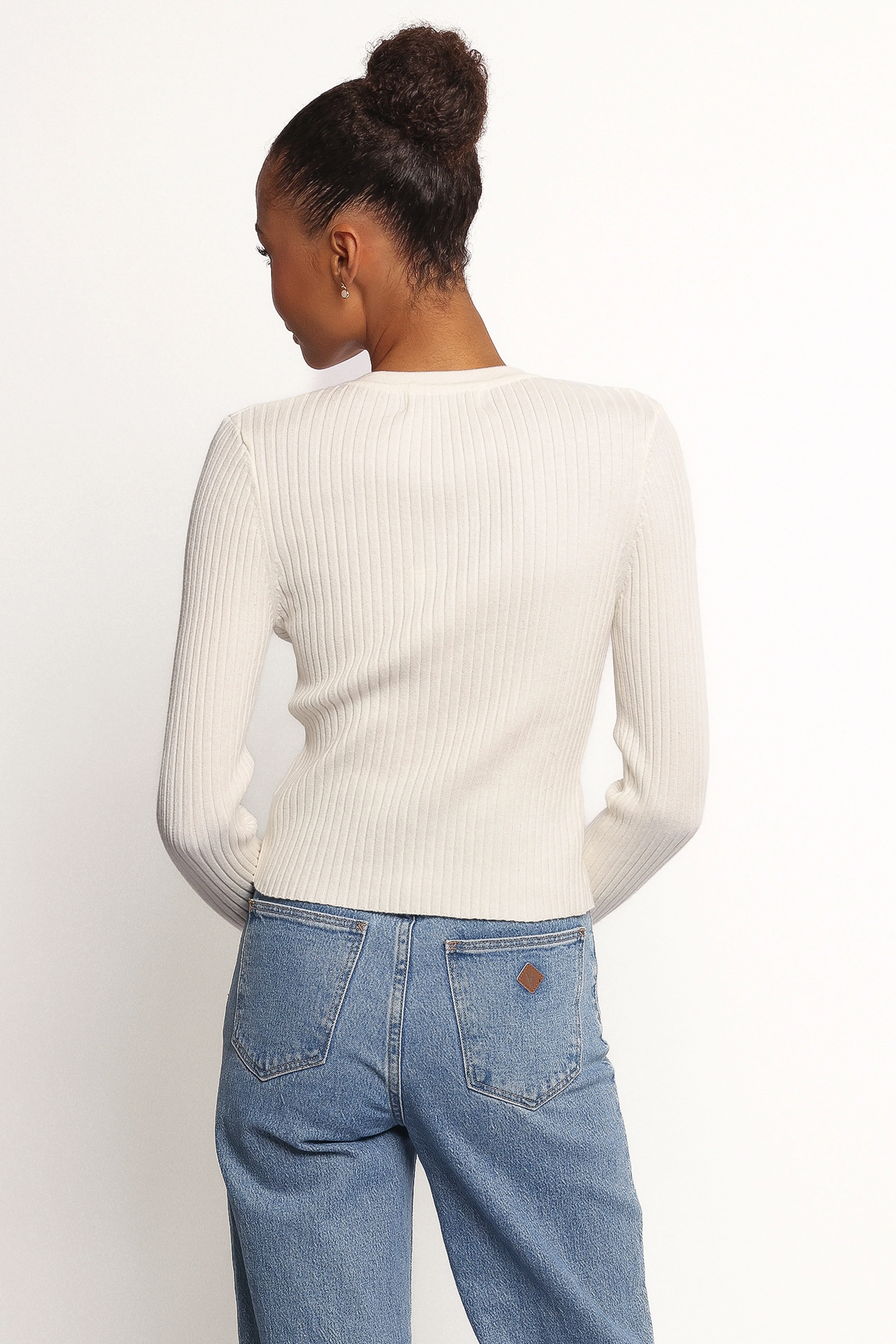 Searie Ribbed Cardigan Top - Cream - Image 4