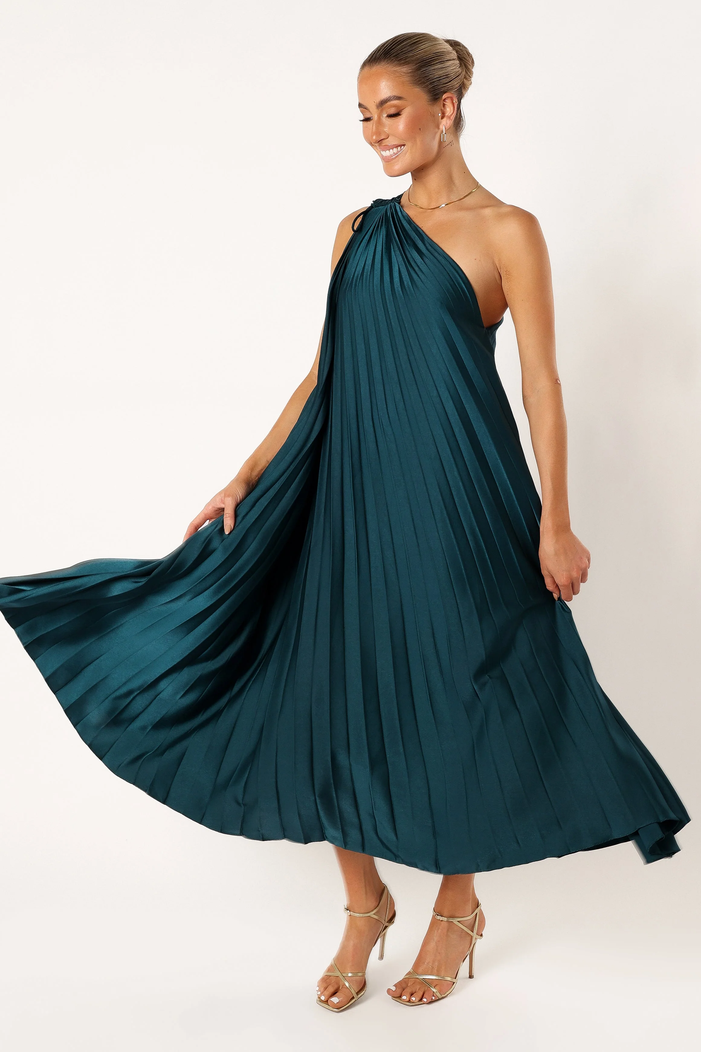 Selena One Shoulder Midi Dress - Emerald - Image 7