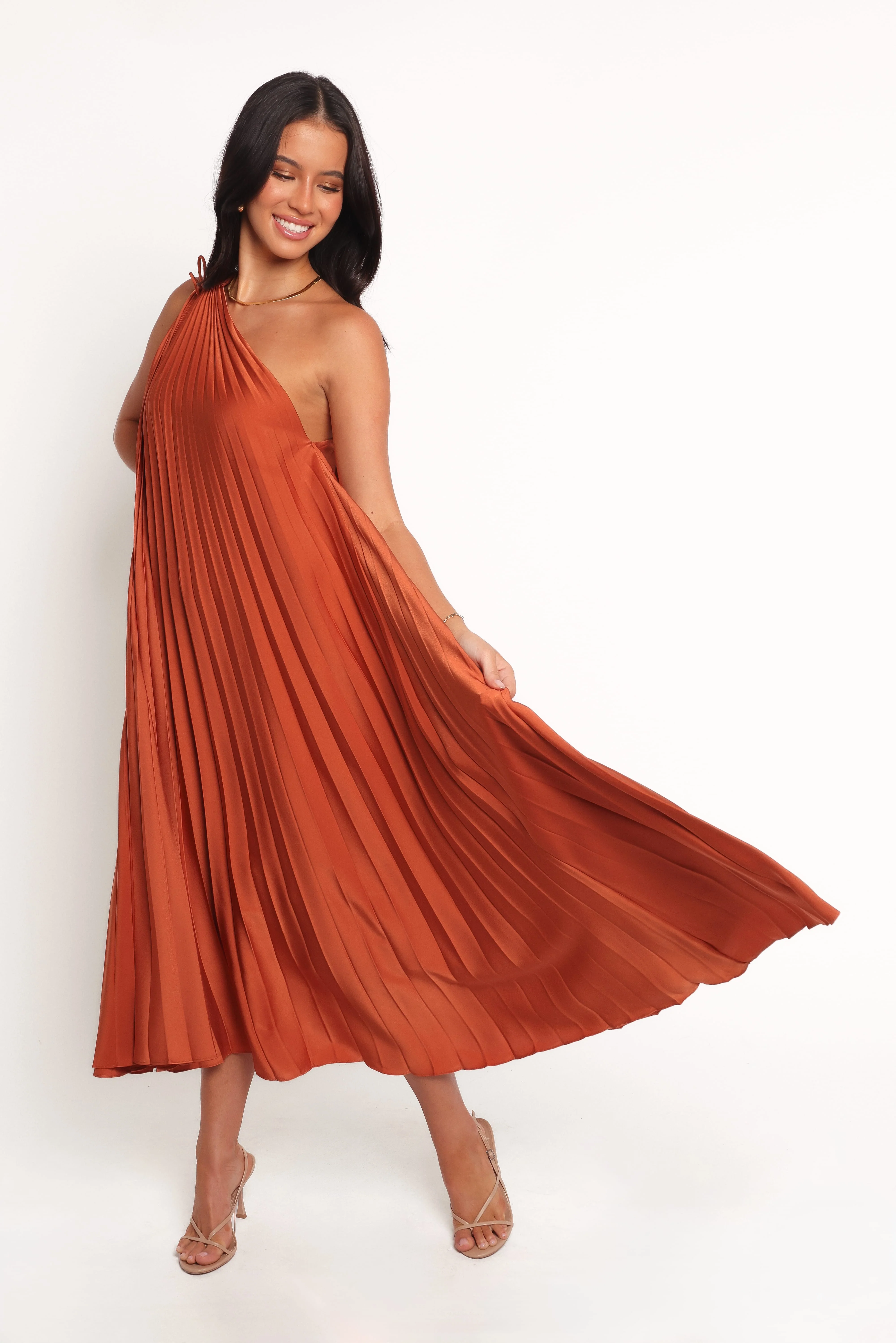 Selena One Shoulder Midi Dress - Russet Bronze - Image 3