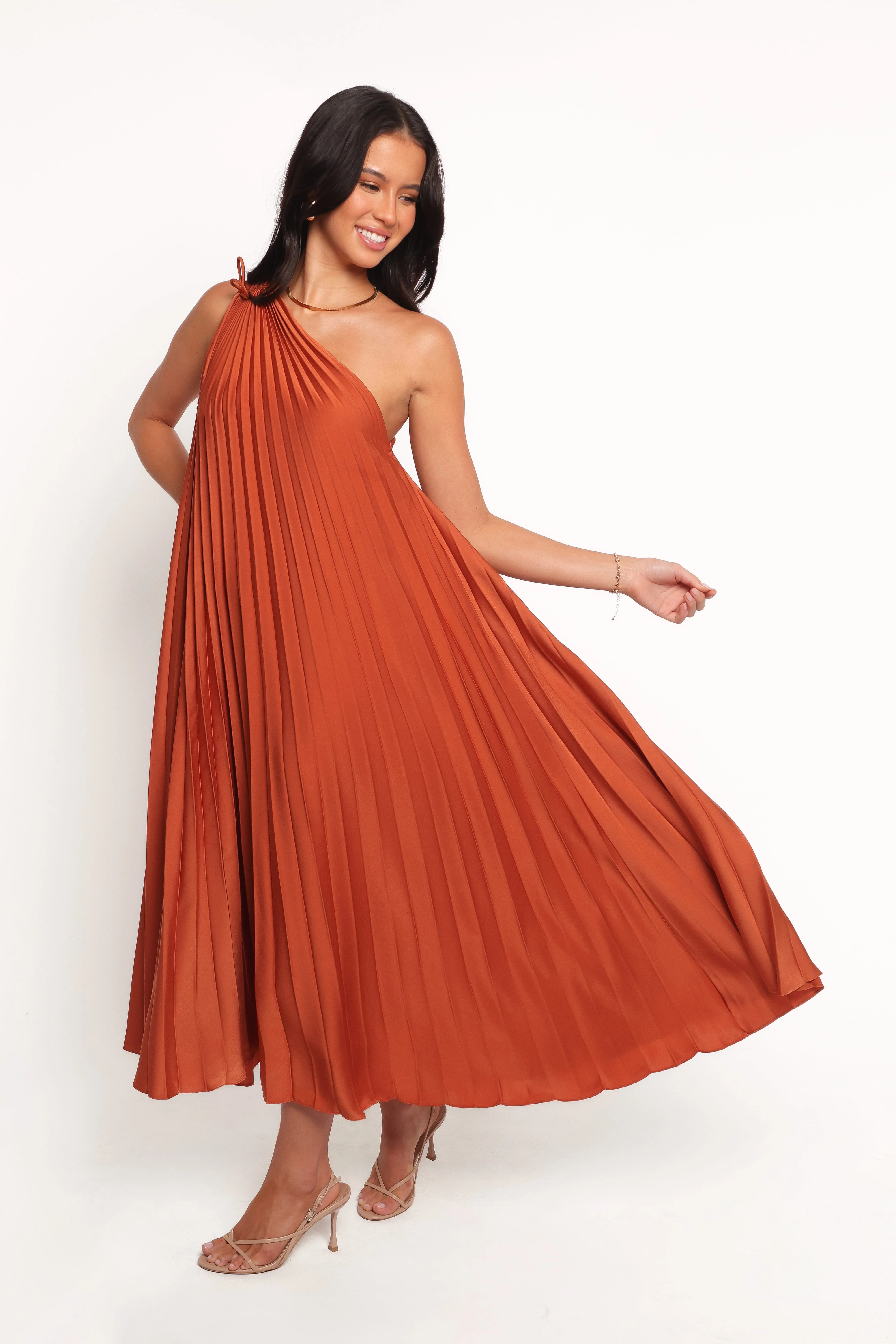Selena One Shoulder Midi Dress - Russet Bronze - Image 4