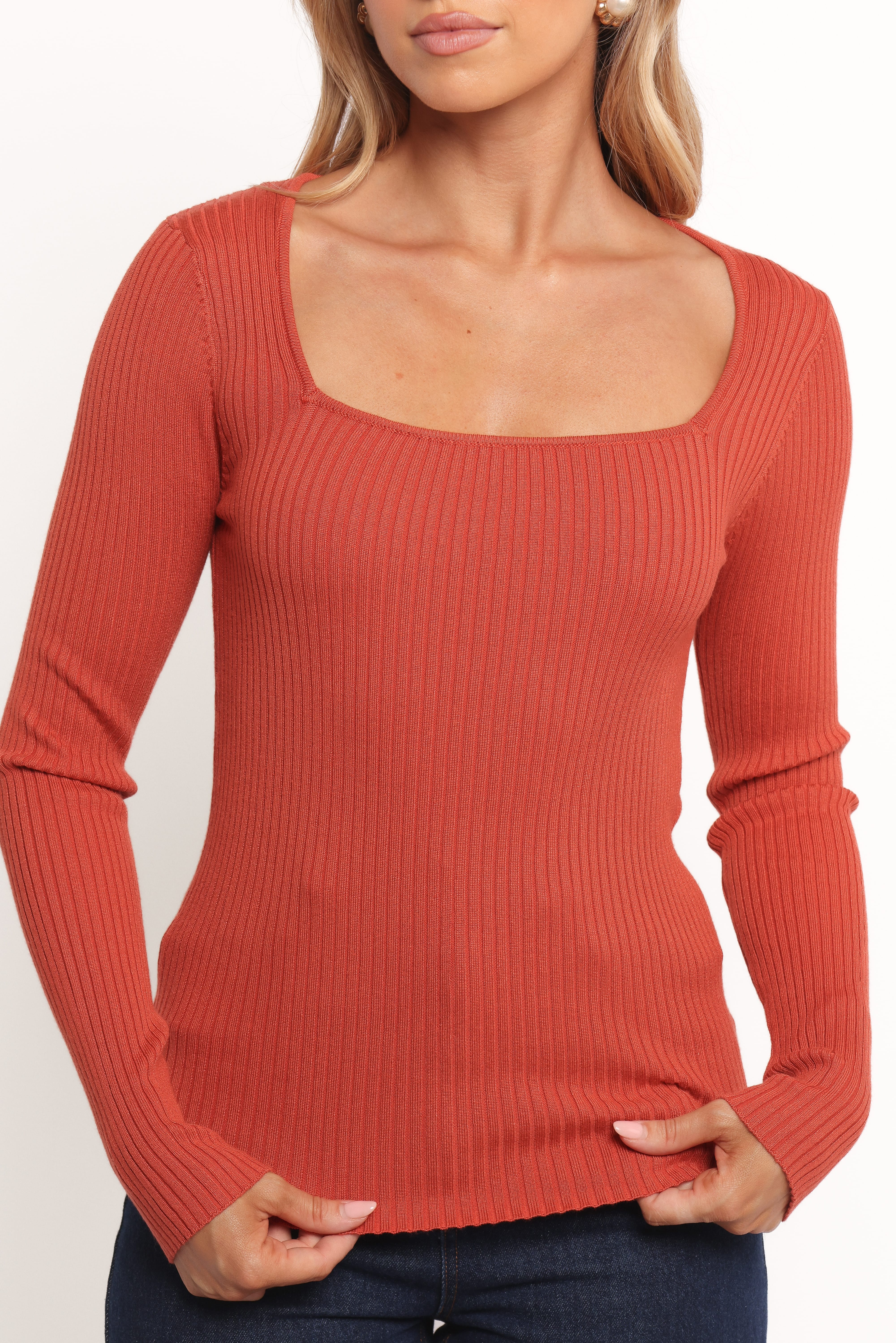 Shani Ribbed Knit Top - Brick Red - Image 6