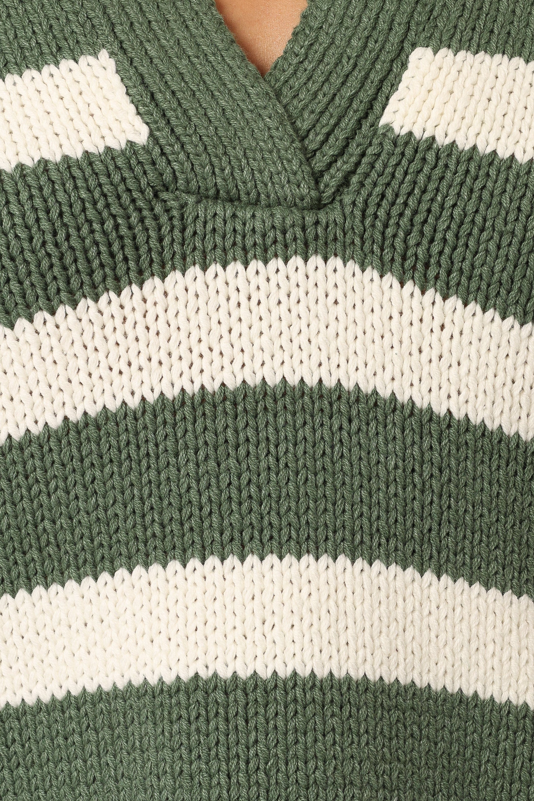 Shea Striped Collar Knit Sweater - Khaki White - Image 8