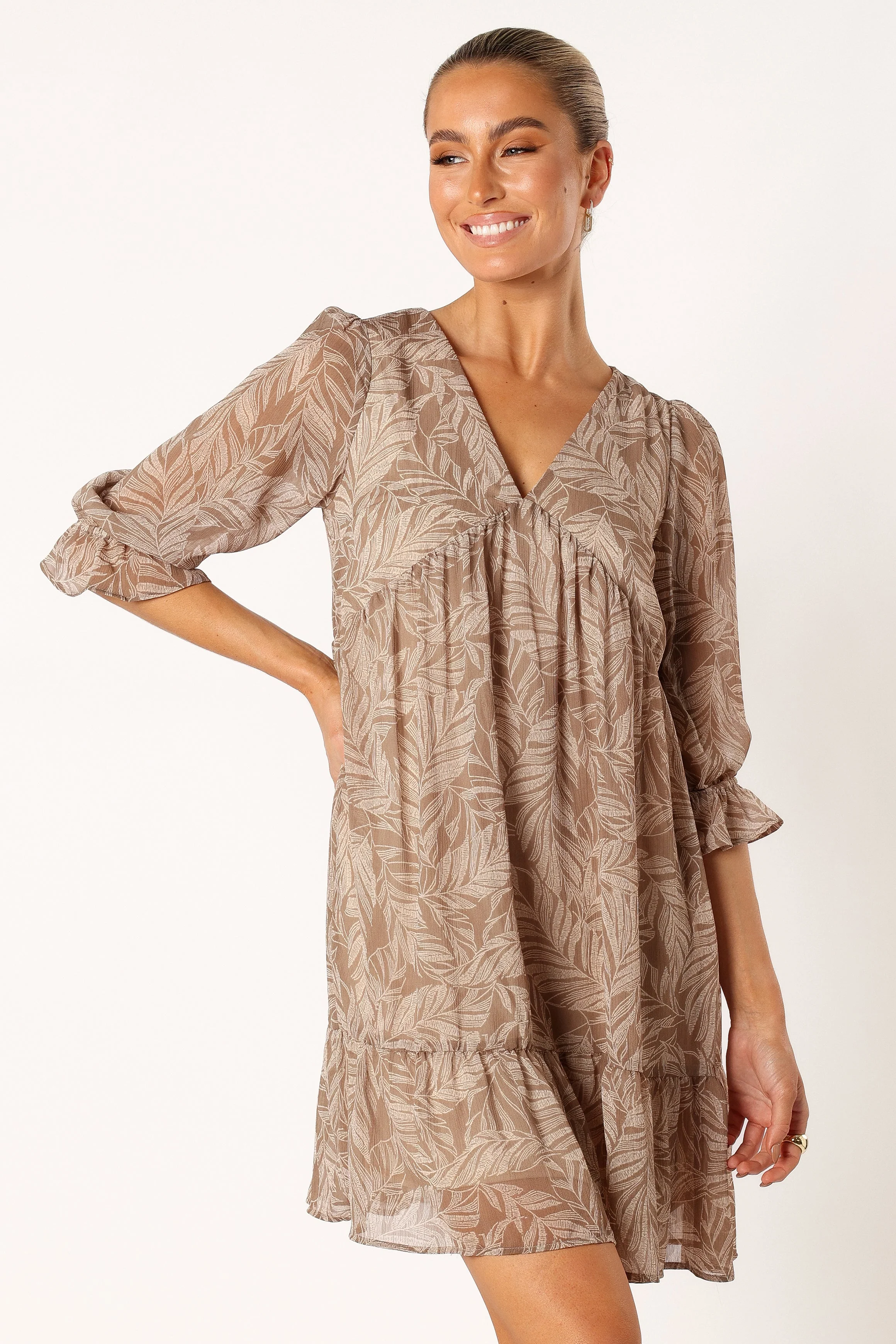 Sheyla Long sleeve Mini Dress - Mocha Leaf