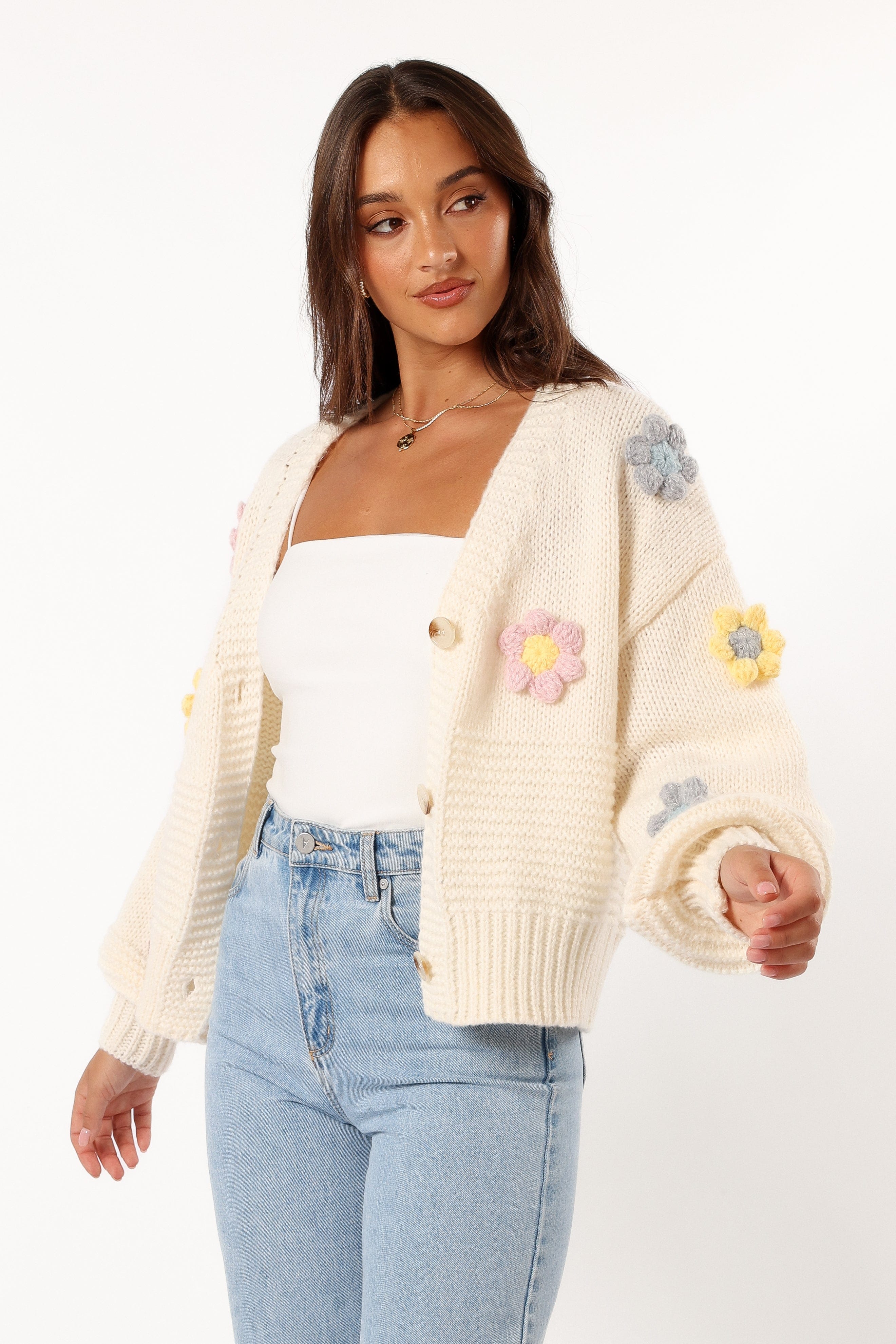 Sienna Flower Cardigan - Cream - Image 2
