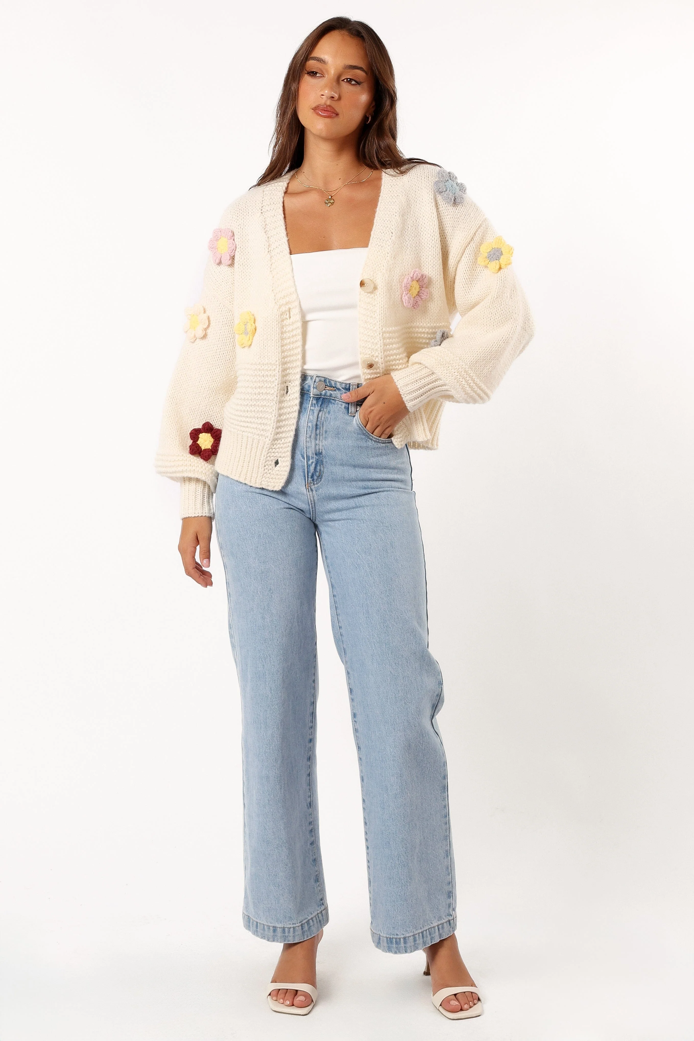 Sienna Flower Cardigan - Cream - Image 6