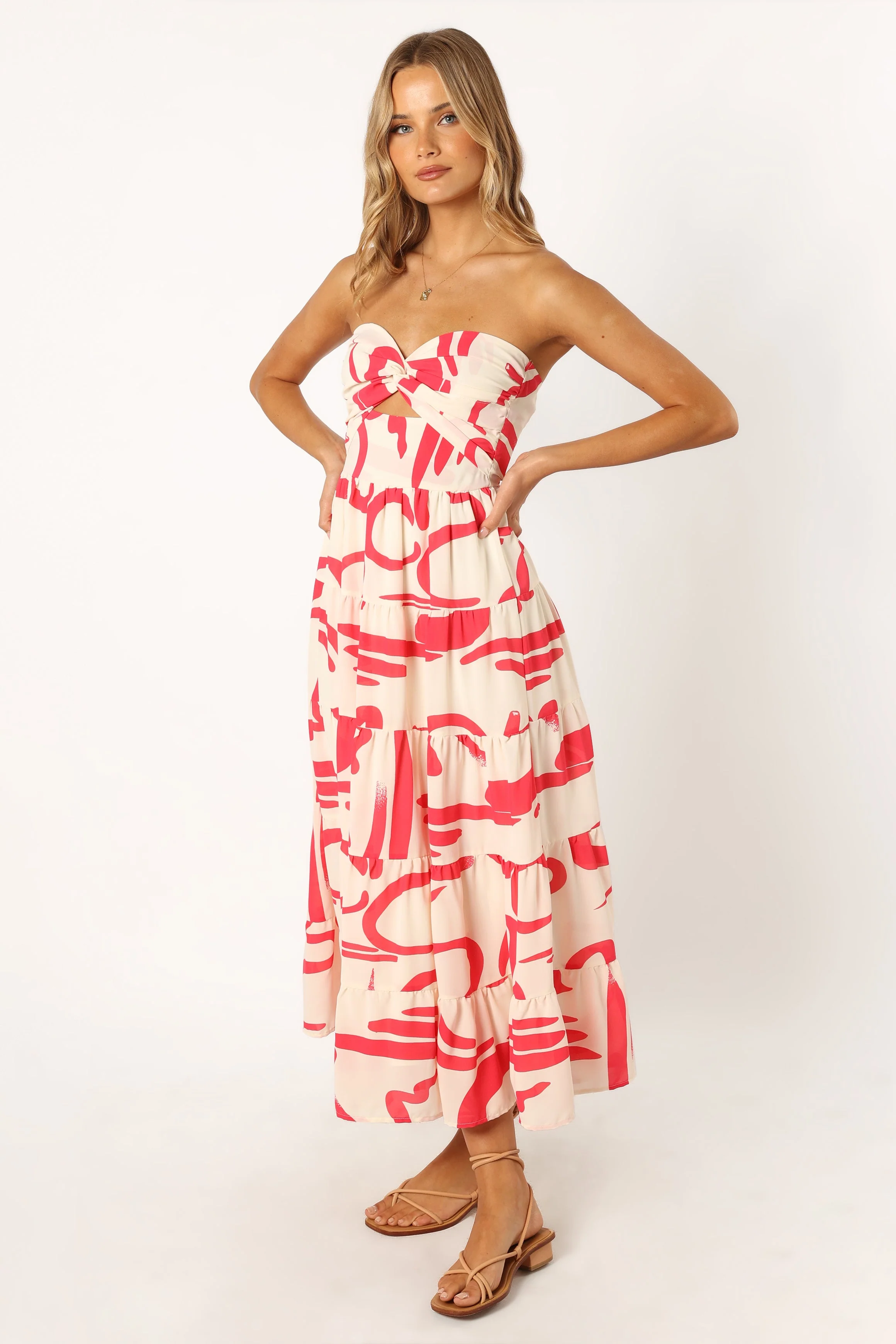 Sitara Strapless Midi Dress - White Red - Image 3