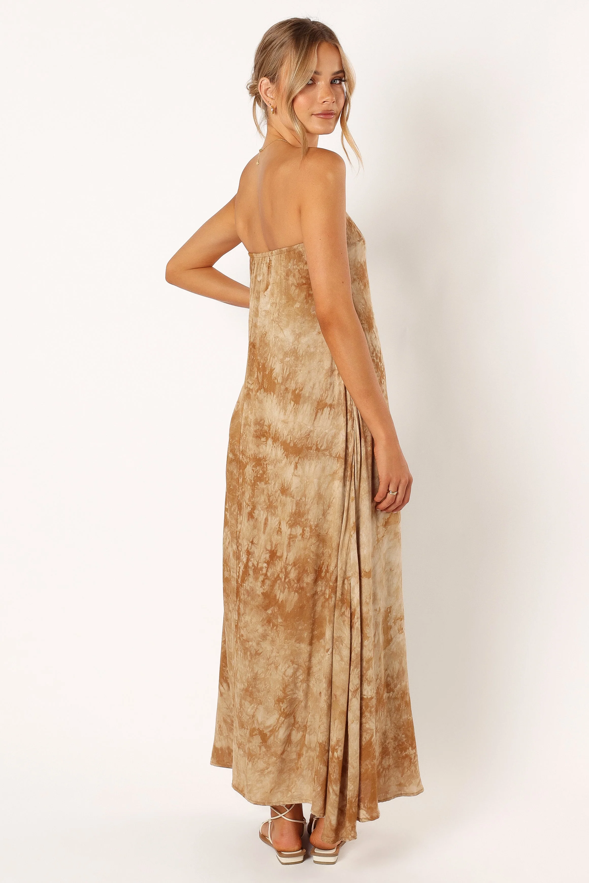 Soph Strapless Linen Maxi Dress - Tan Tie Dye - Image 3