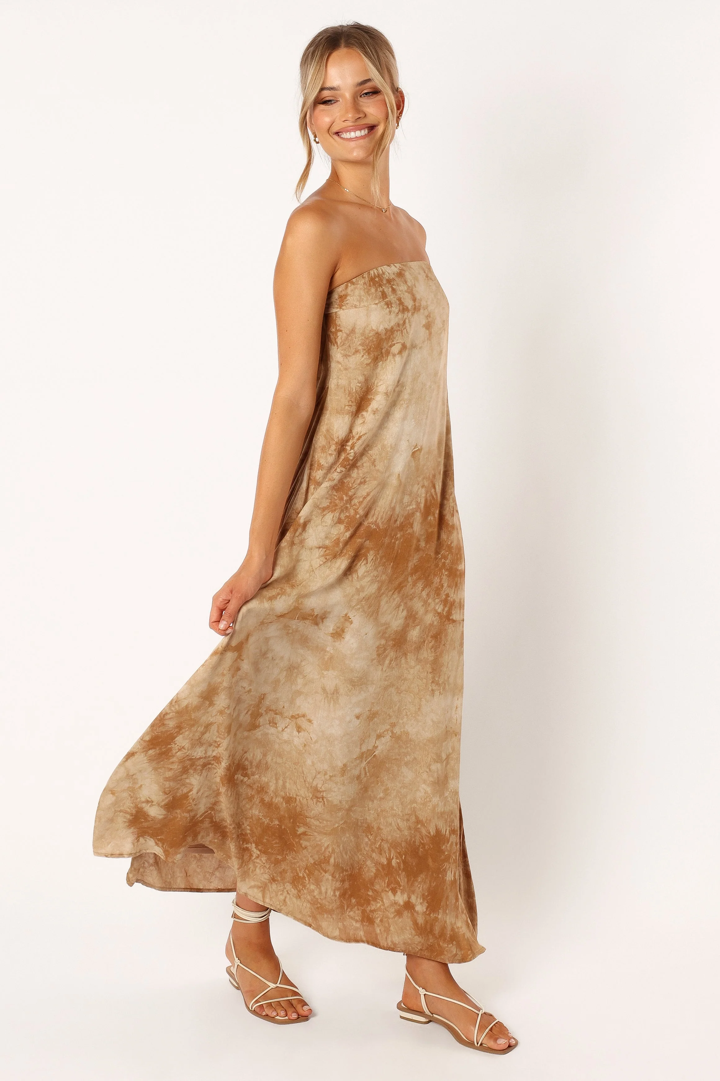 Soph Strapless Linen Maxi Dress - Tan Tie Dye - Image 4