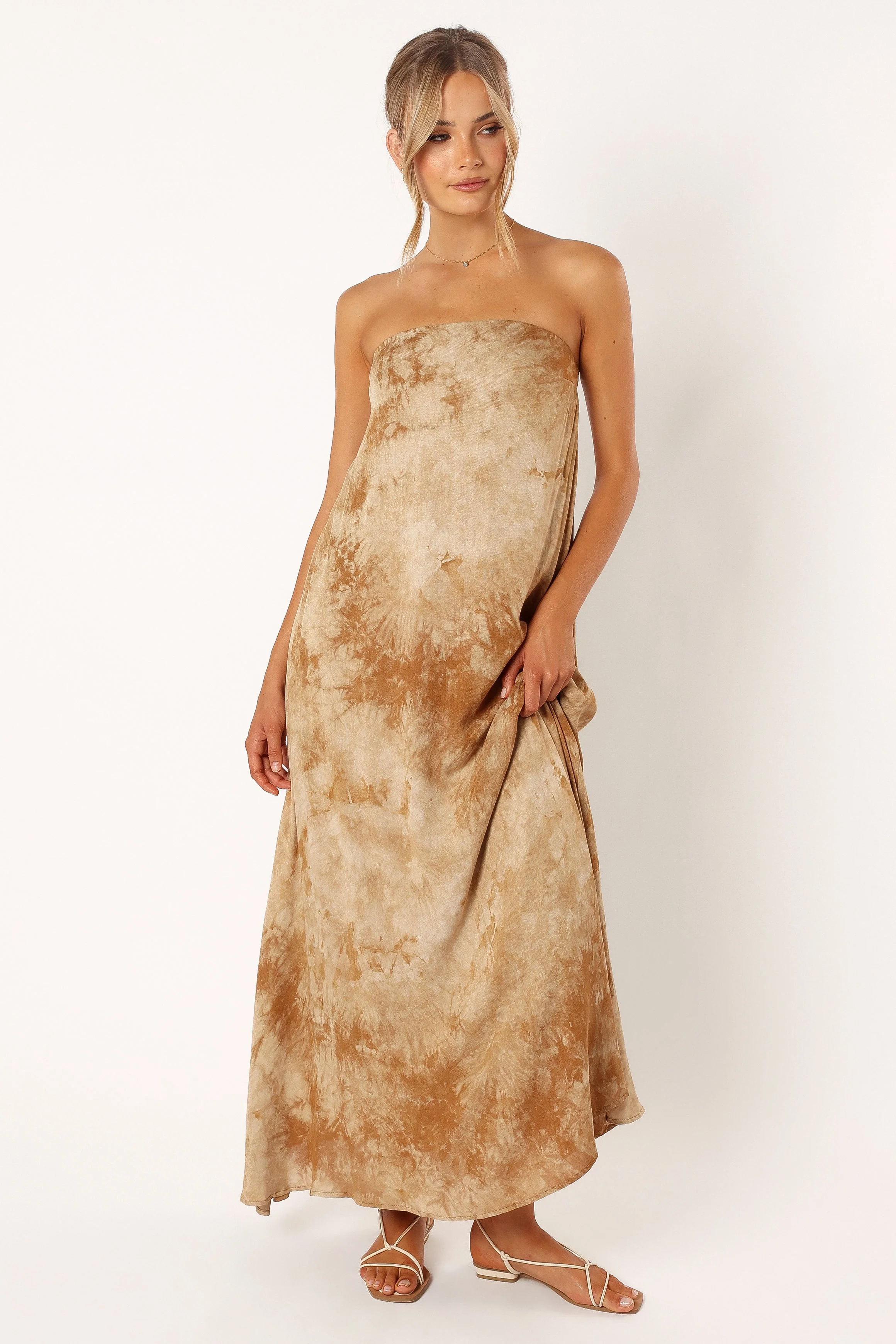 Soph Strapless Linen Maxi Dress - Tan Tie Dye - Image 6