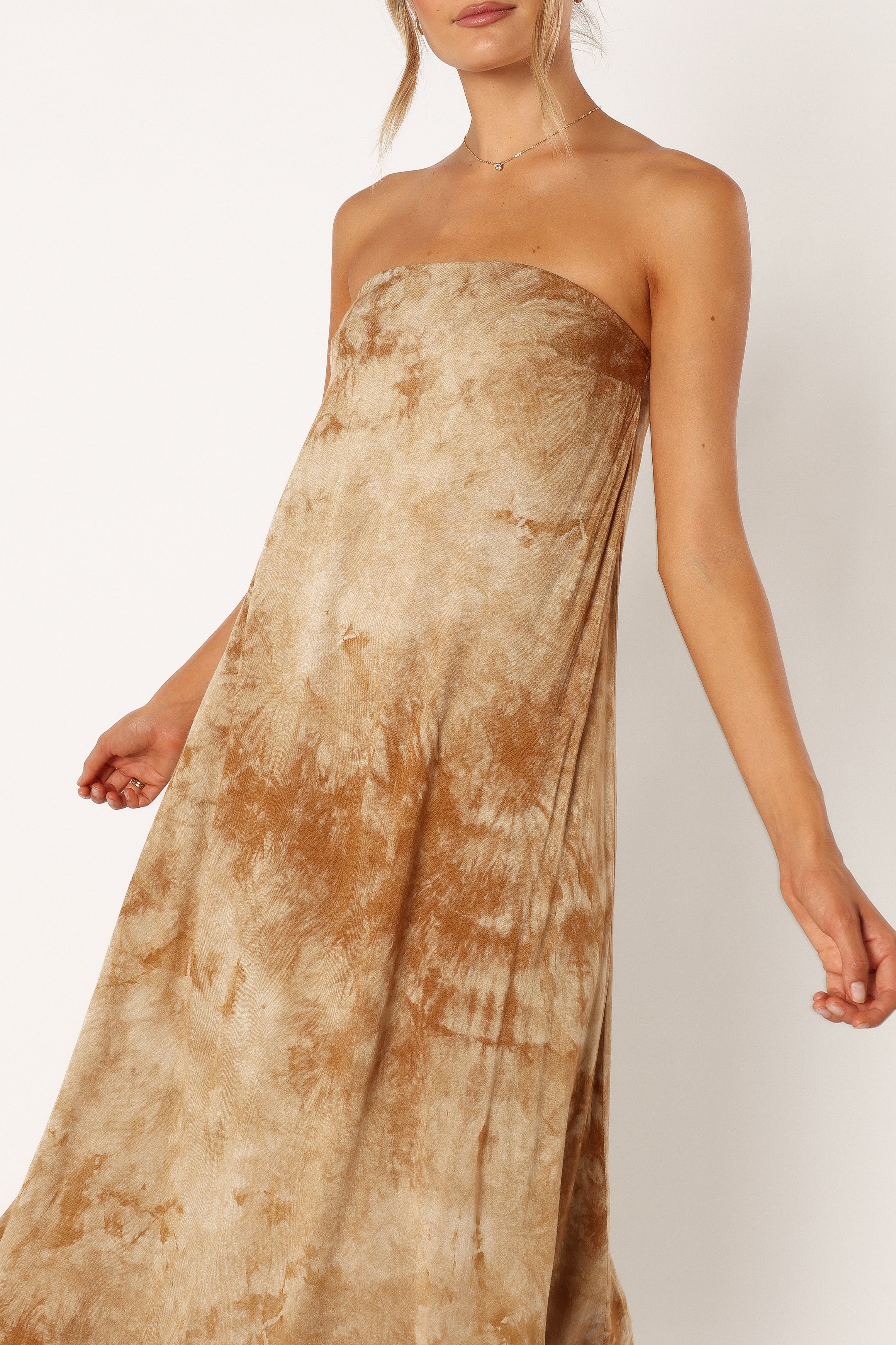 Soph Strapless Linen Maxi Dress - Tan Tie Dye - Image 8