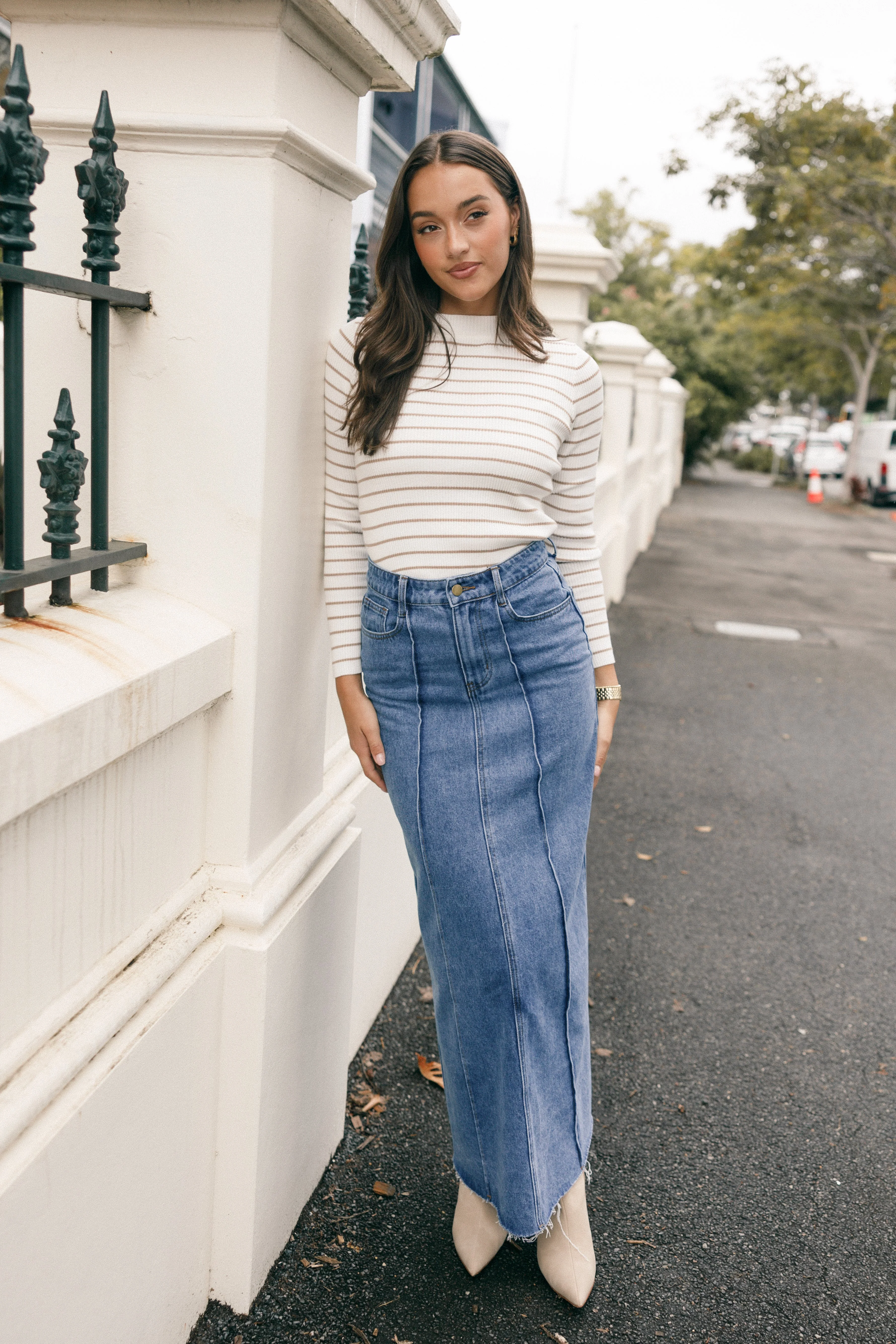 Stacie Ribbed Knit Top - Beige Stripe - Image 2