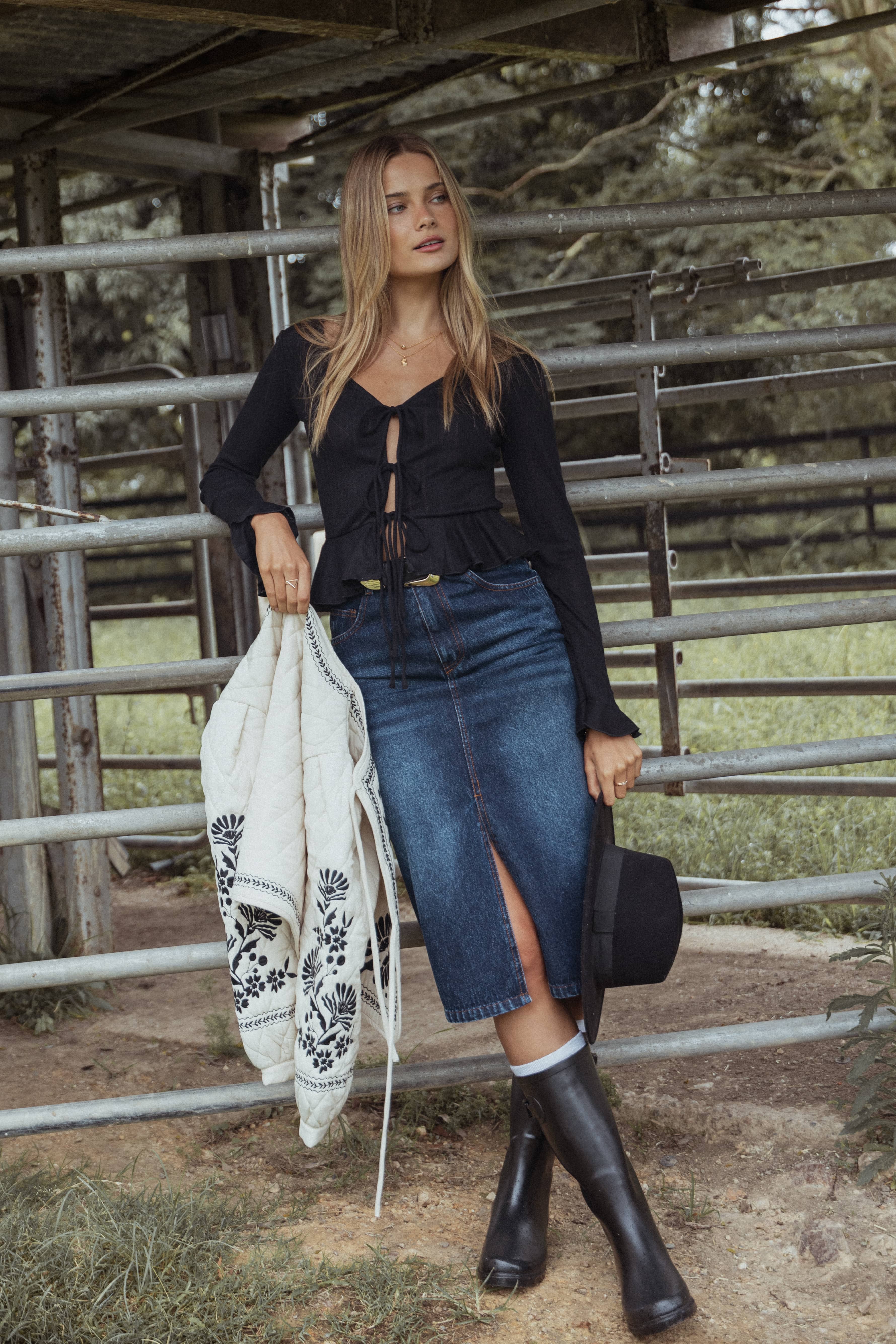 Starcie Denim Midi Skirt - Medium Denim - Image 2
