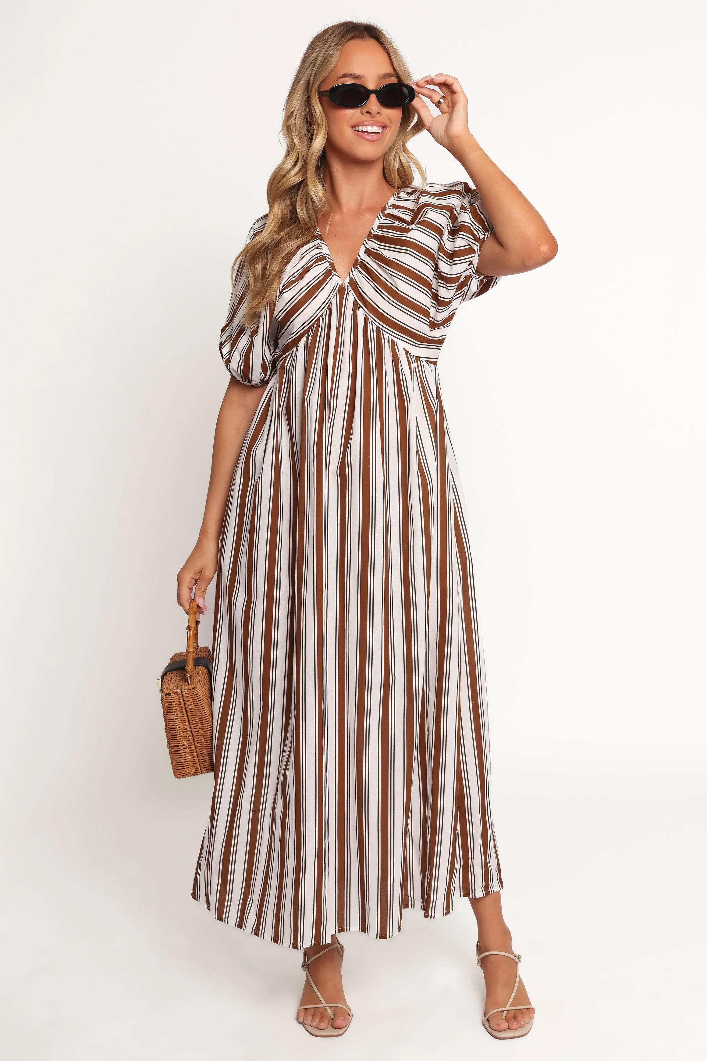 Sullivan Puff Sleeve Maxi Dress - Chocolate Stripe - Image 7