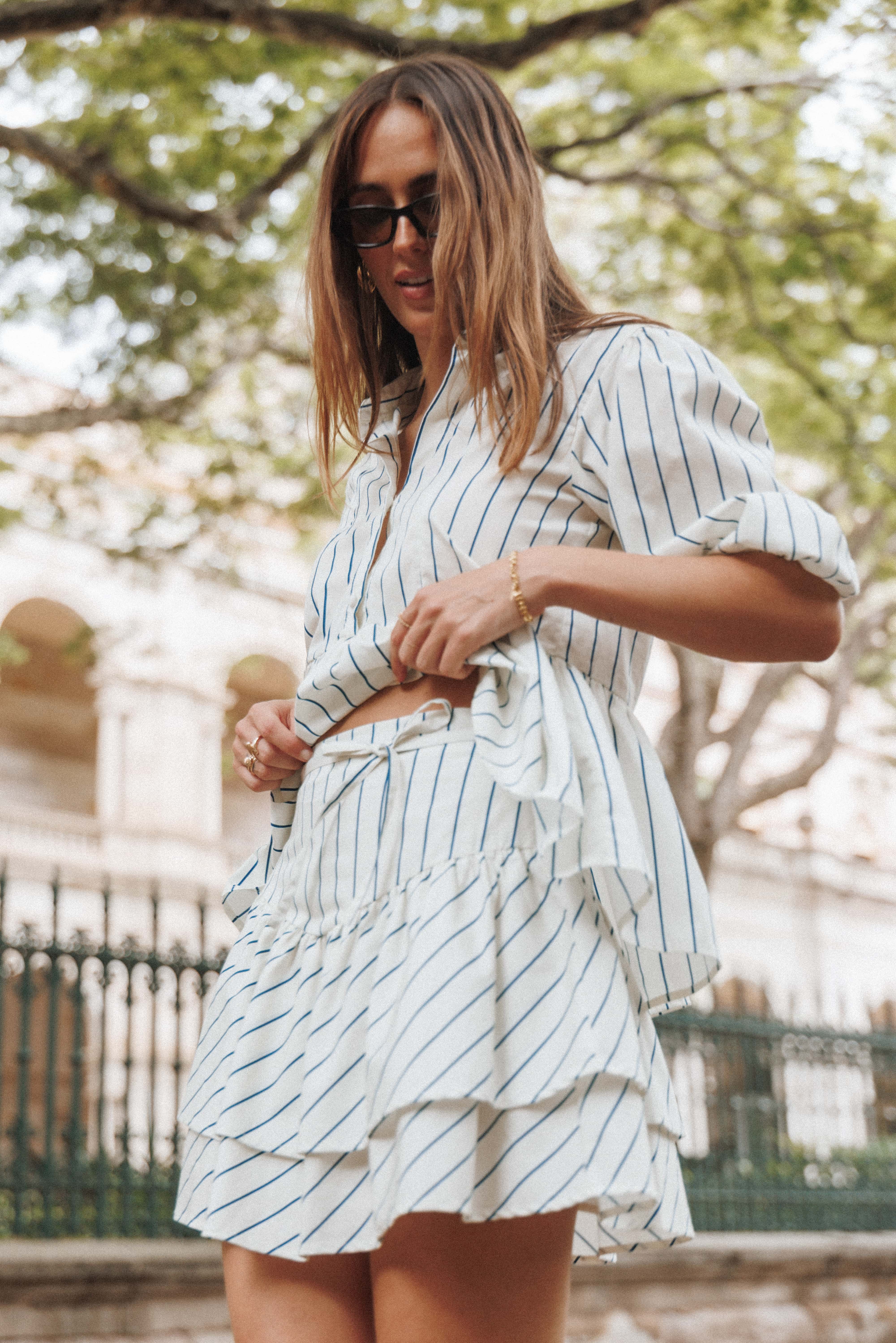 Sybella Frill Basque Skirt - Yellow/Blue Stripe
