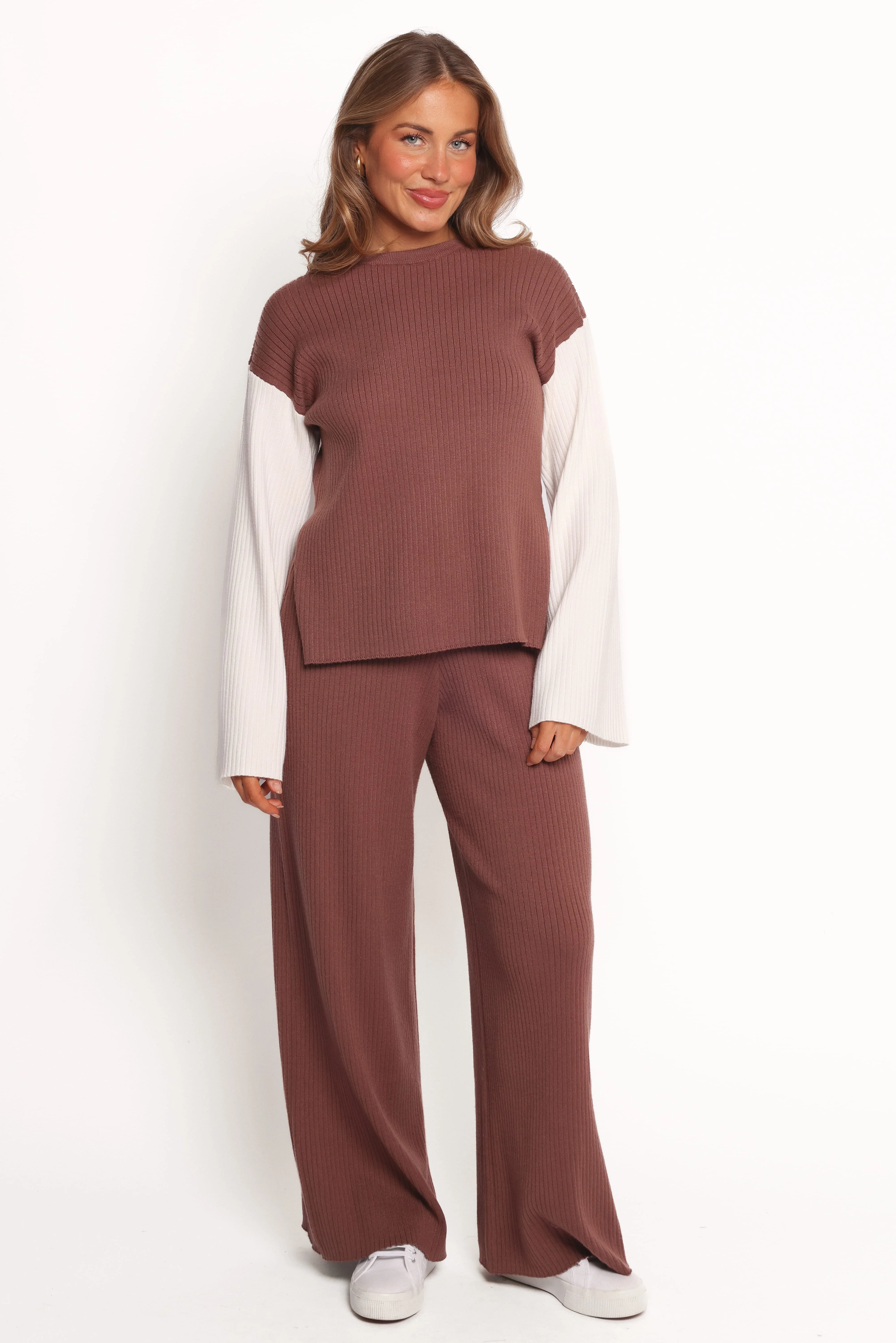 Sylvie Knitted Pant - Brown Cream