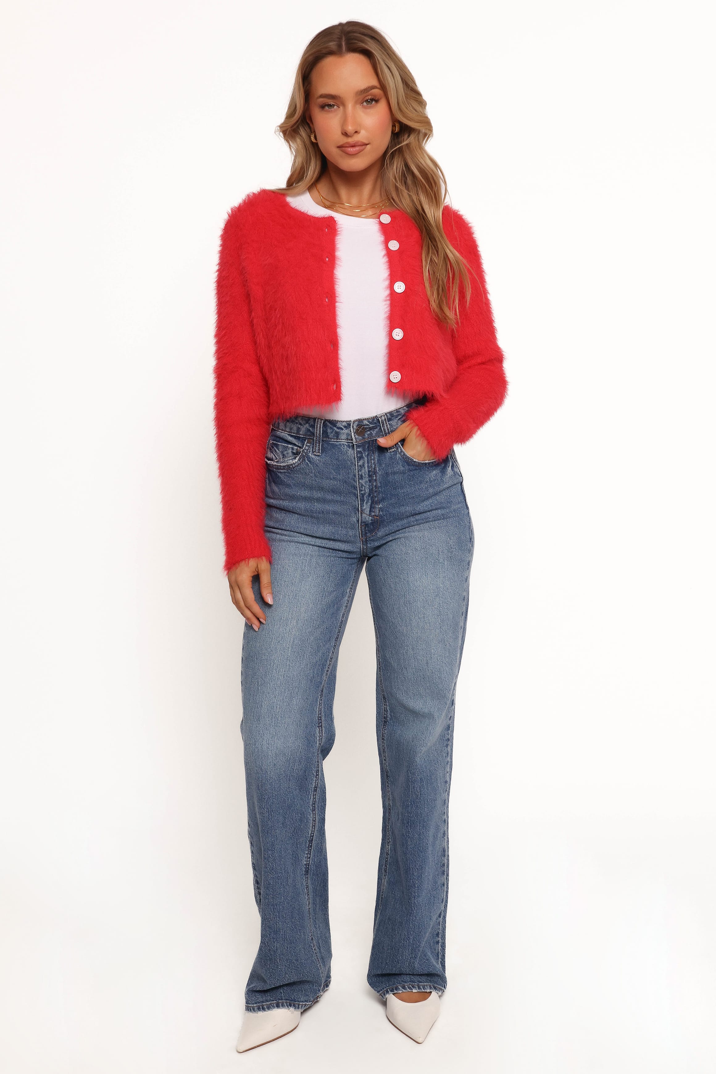 Tavan Crop Button Front Cardigan - Red - Image 3