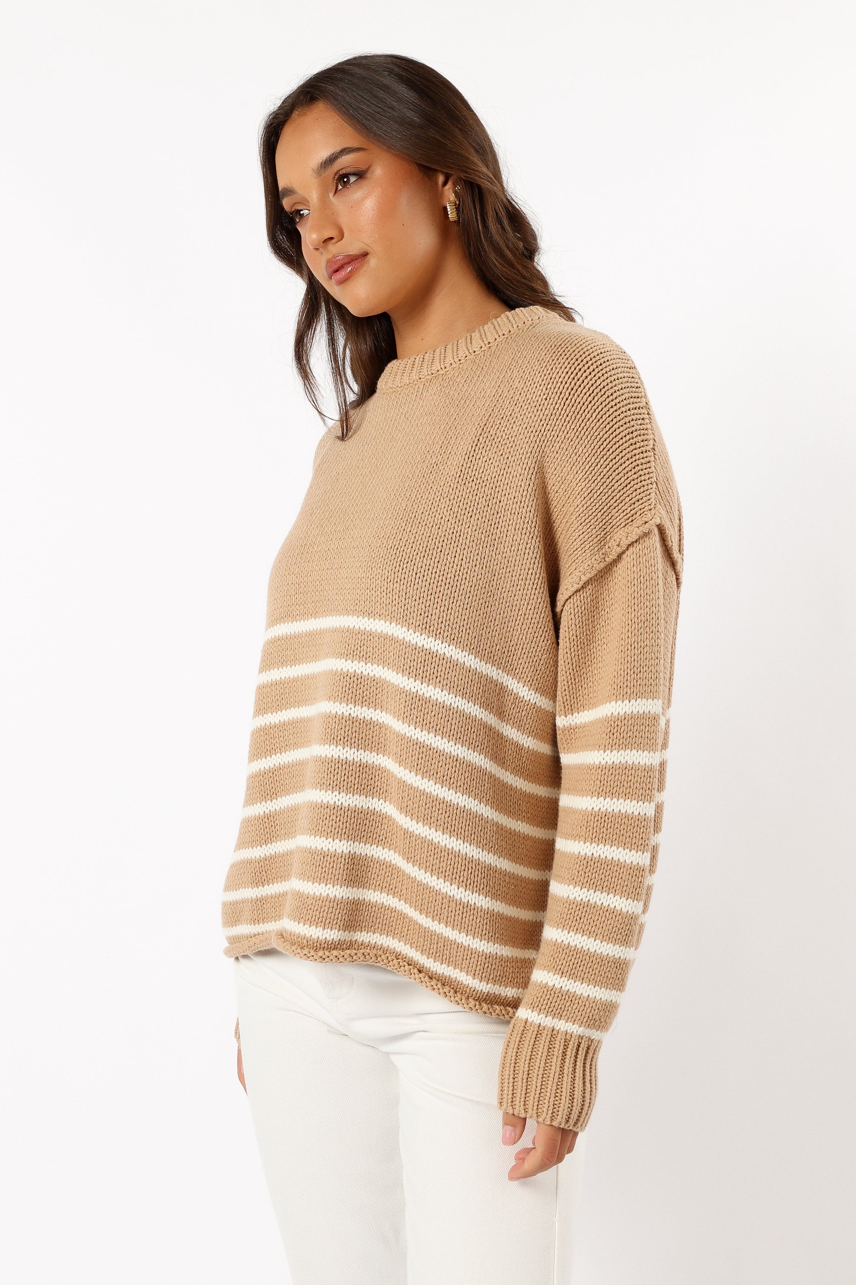 Tenzie Stripe Knit Sweater - Mocha Cream - Image 2