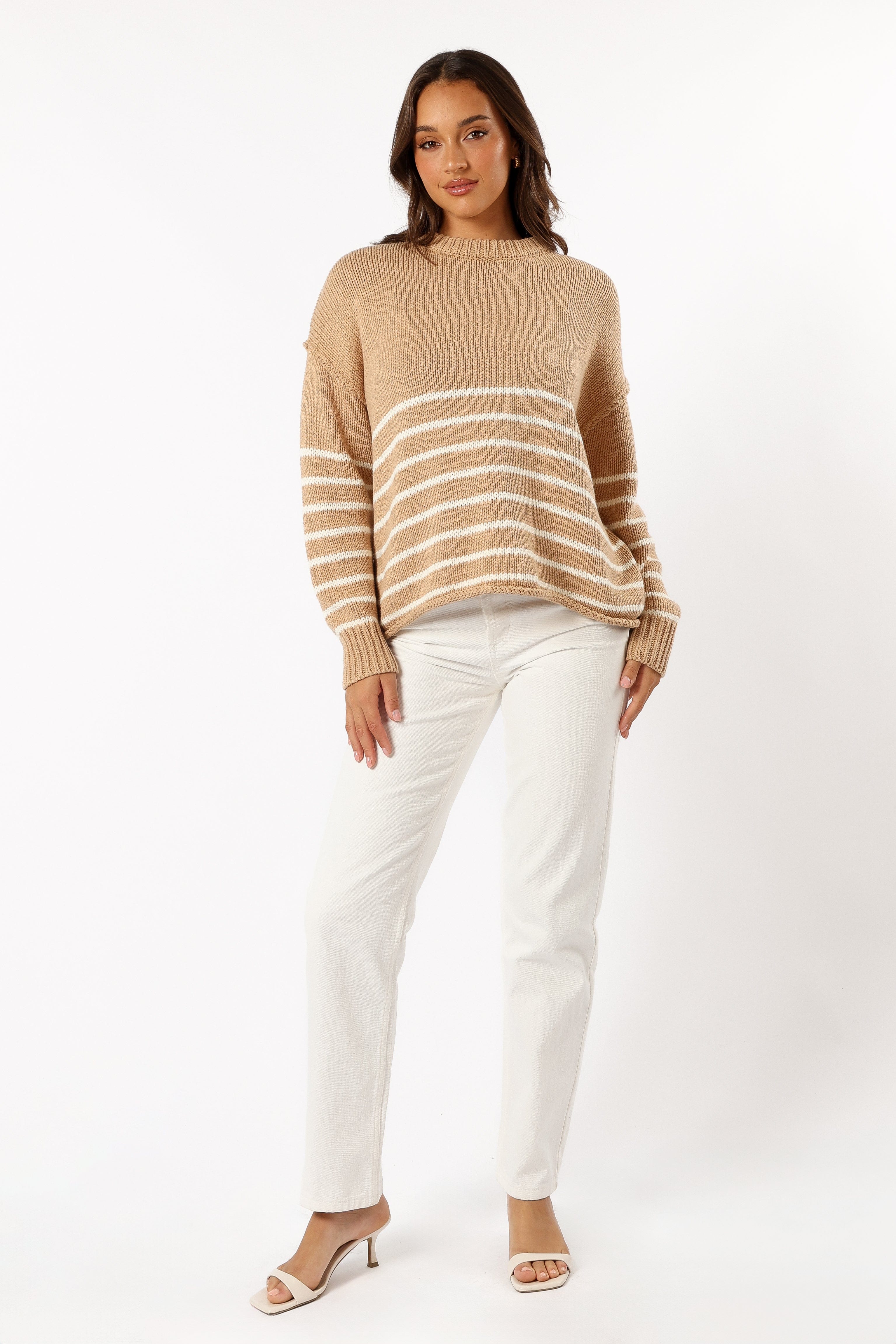 Tenzie Stripe Knit Sweater - Mocha Cream - Image 8