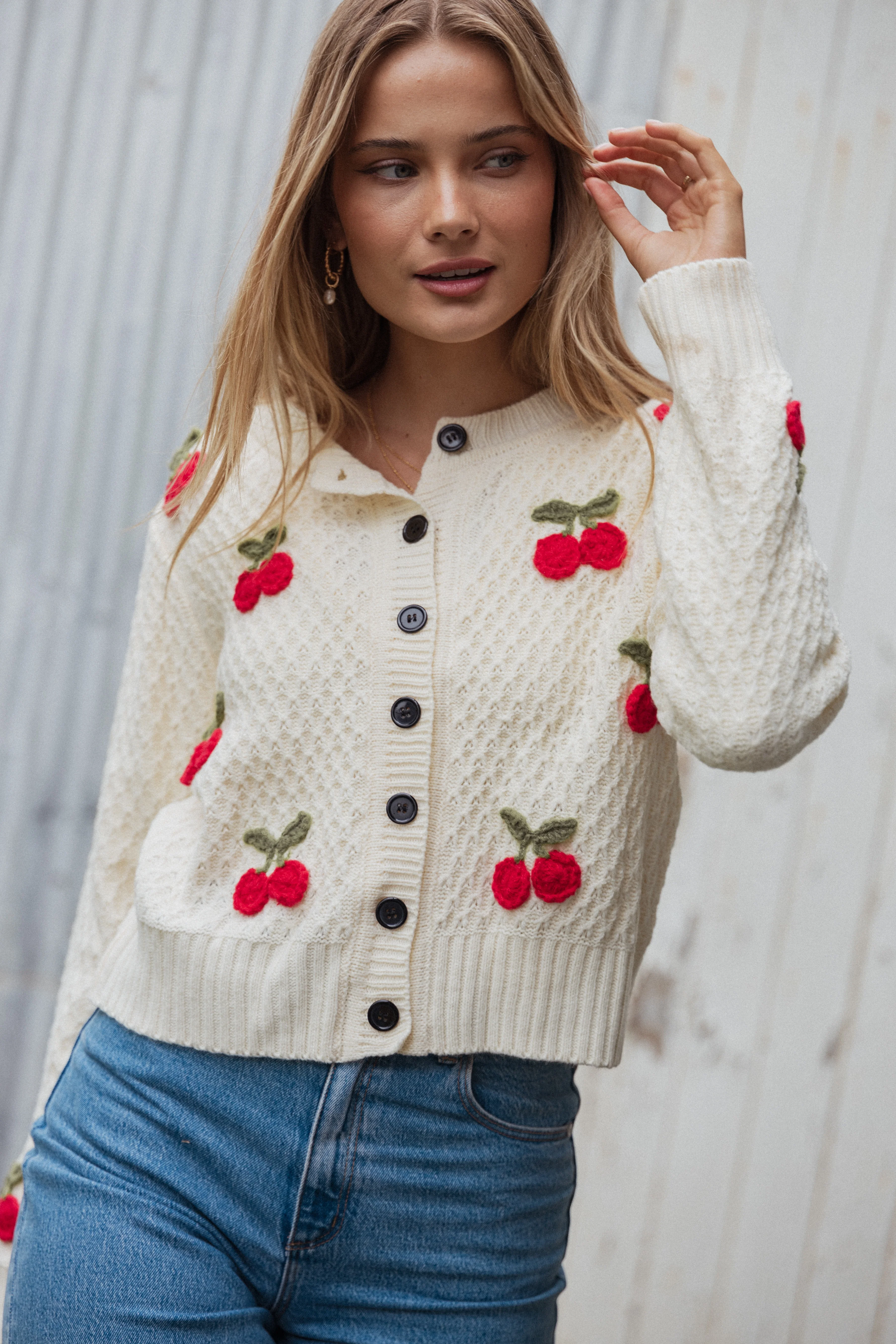 Trudie Cherry Cardigan - Cream - Image 2