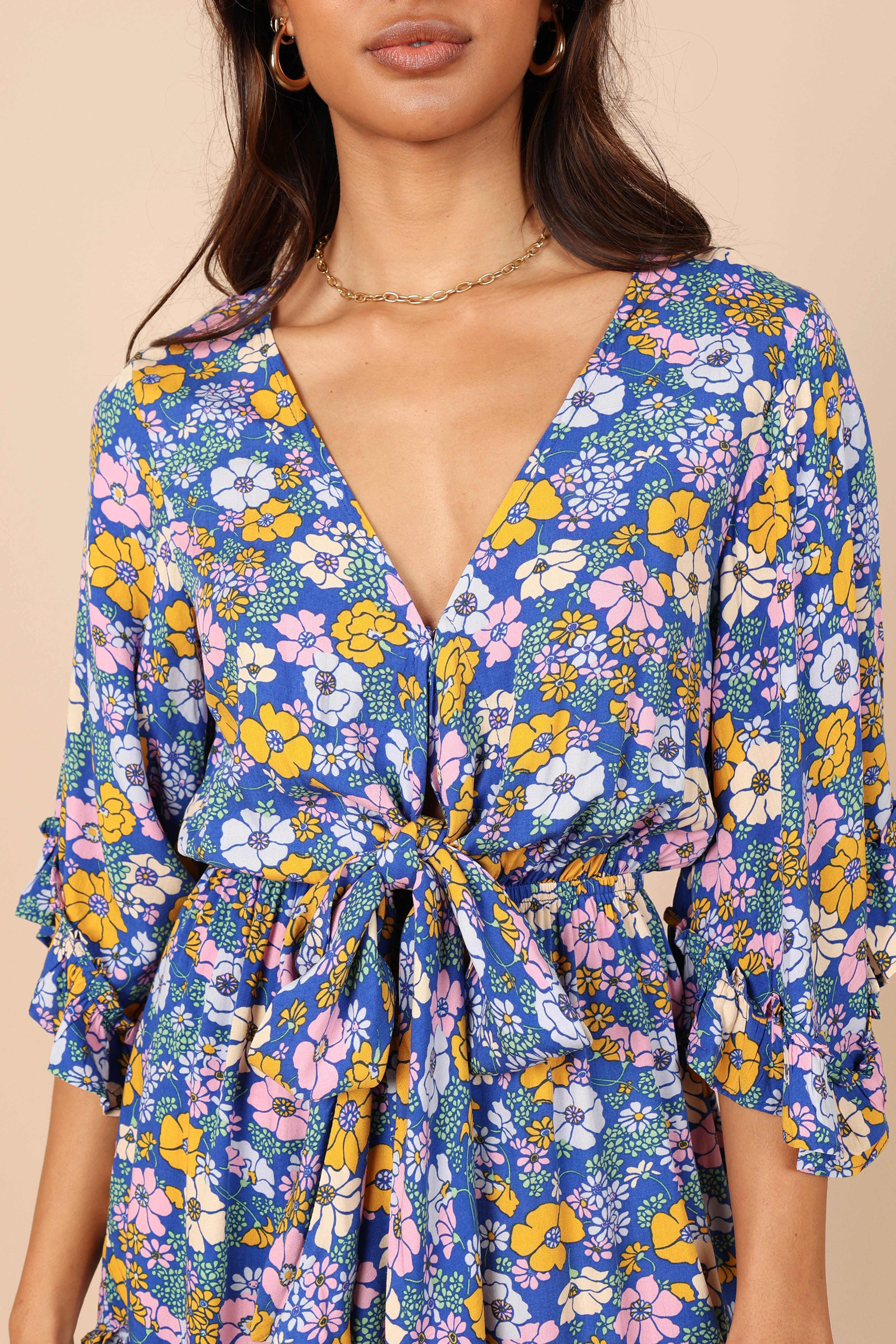 Tuilly Long Sleeve Romper - Blue Floral - Image 2