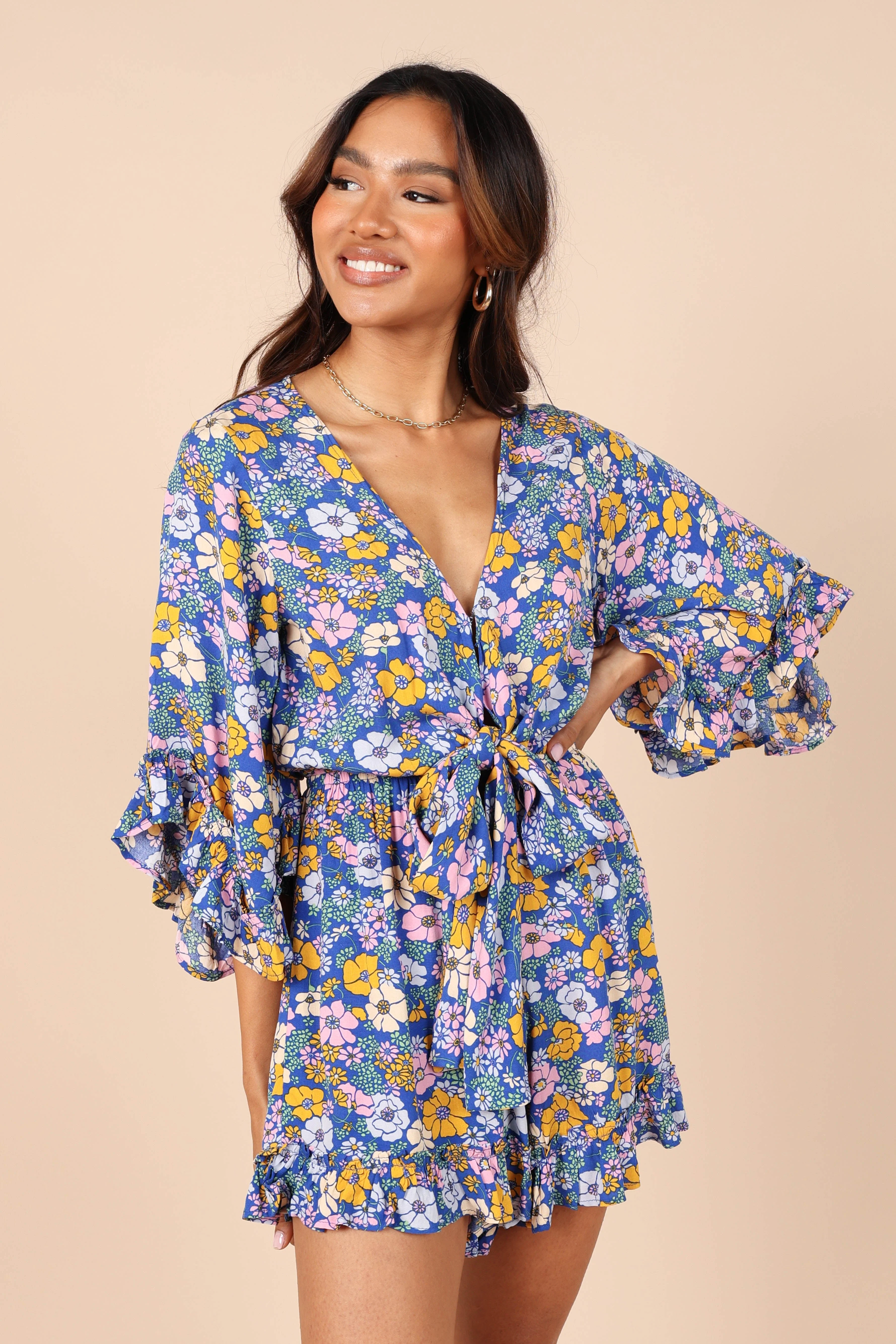 Tuilly Long Sleeve Romper - Blue Floral - Image 6