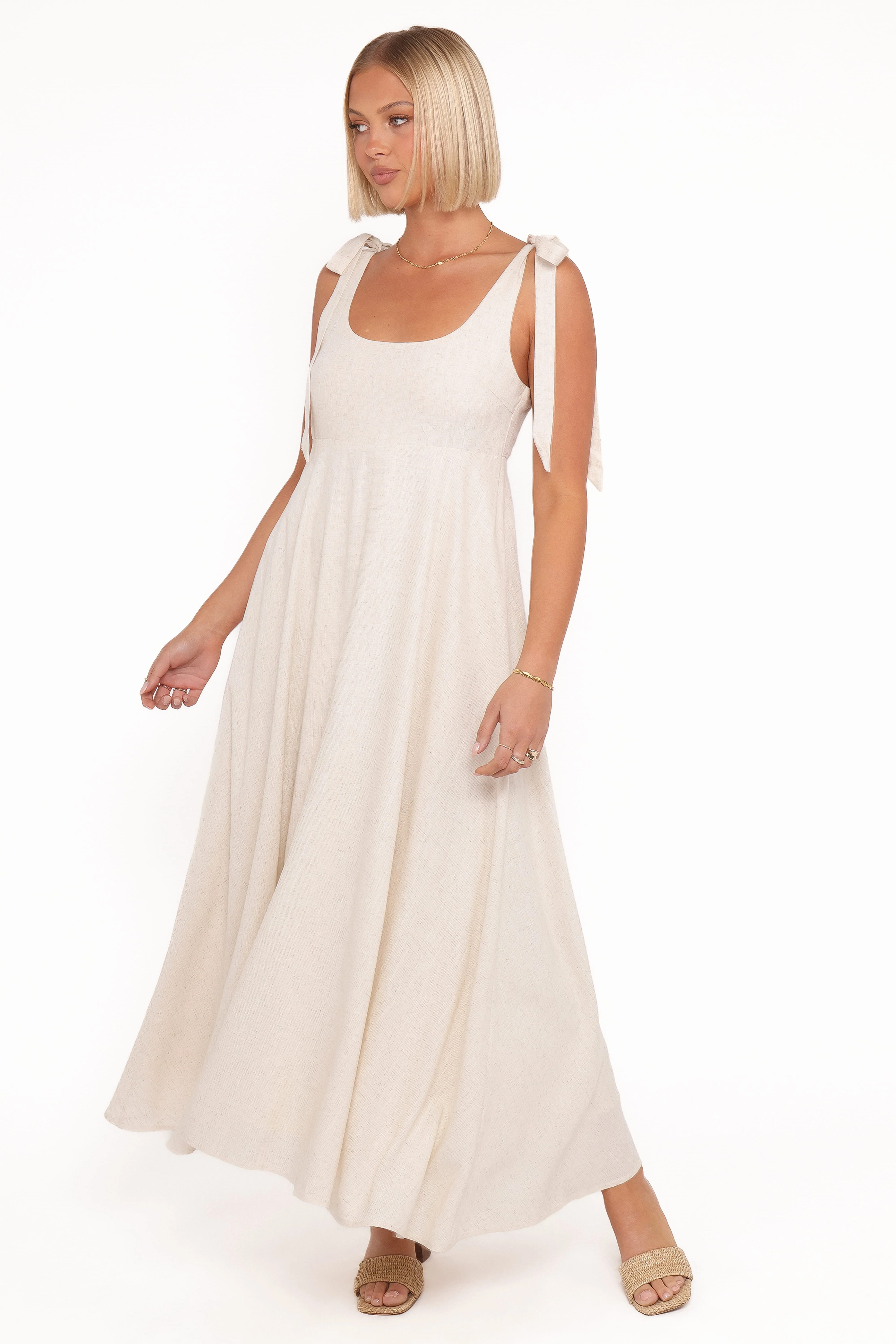 Valara Tie Shoulder Maxi Dress - Oatmeal - Image 3