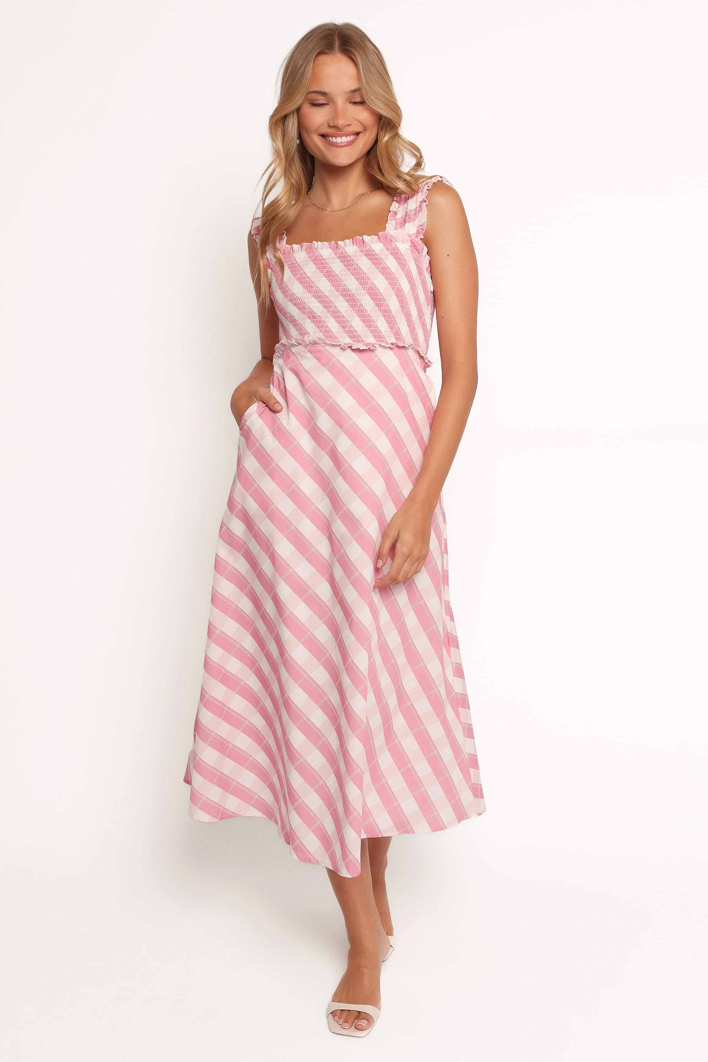 Valentin Midi Dress - Pink Check - Image 3