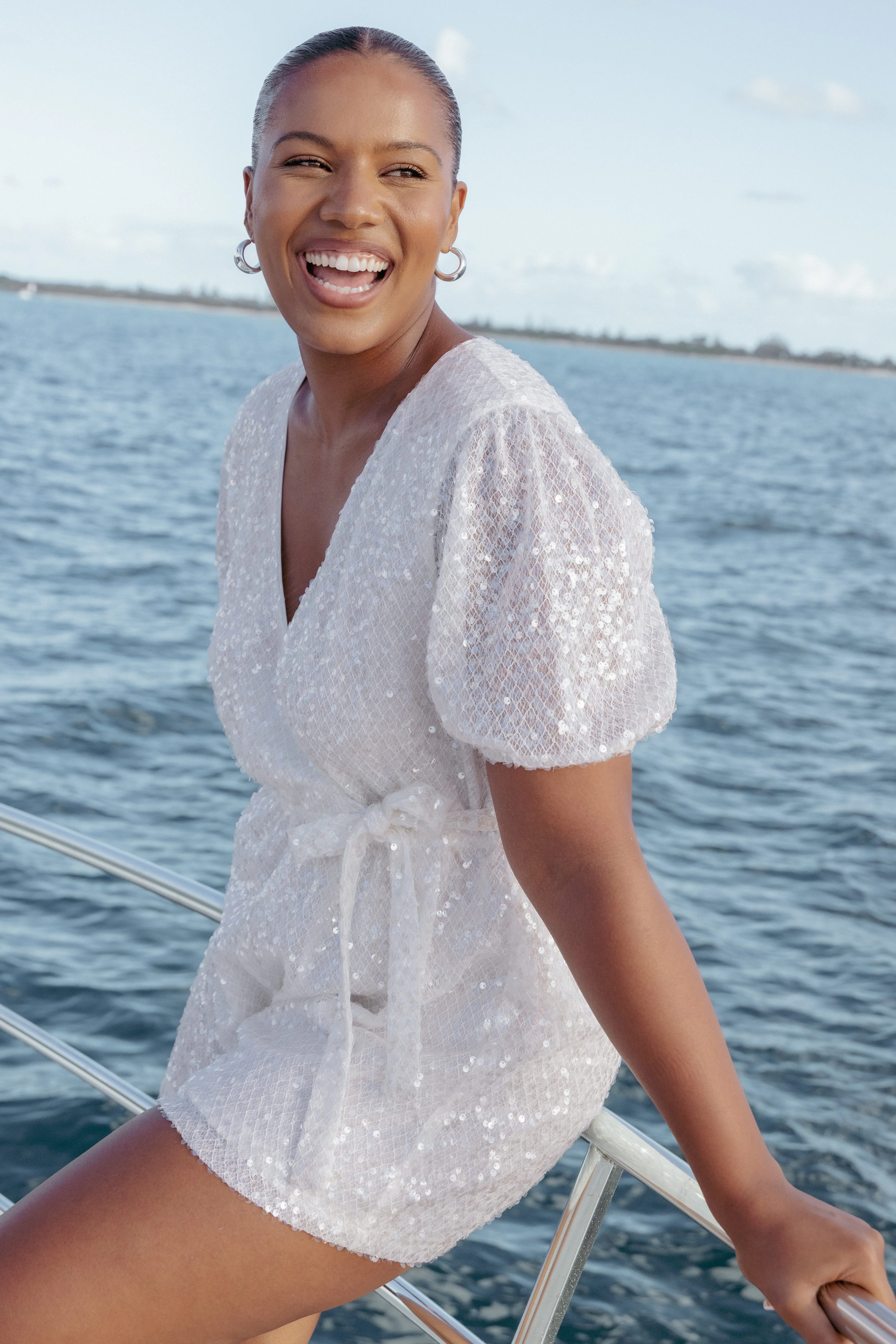 Varity Puff Sleeve Playsuit - White