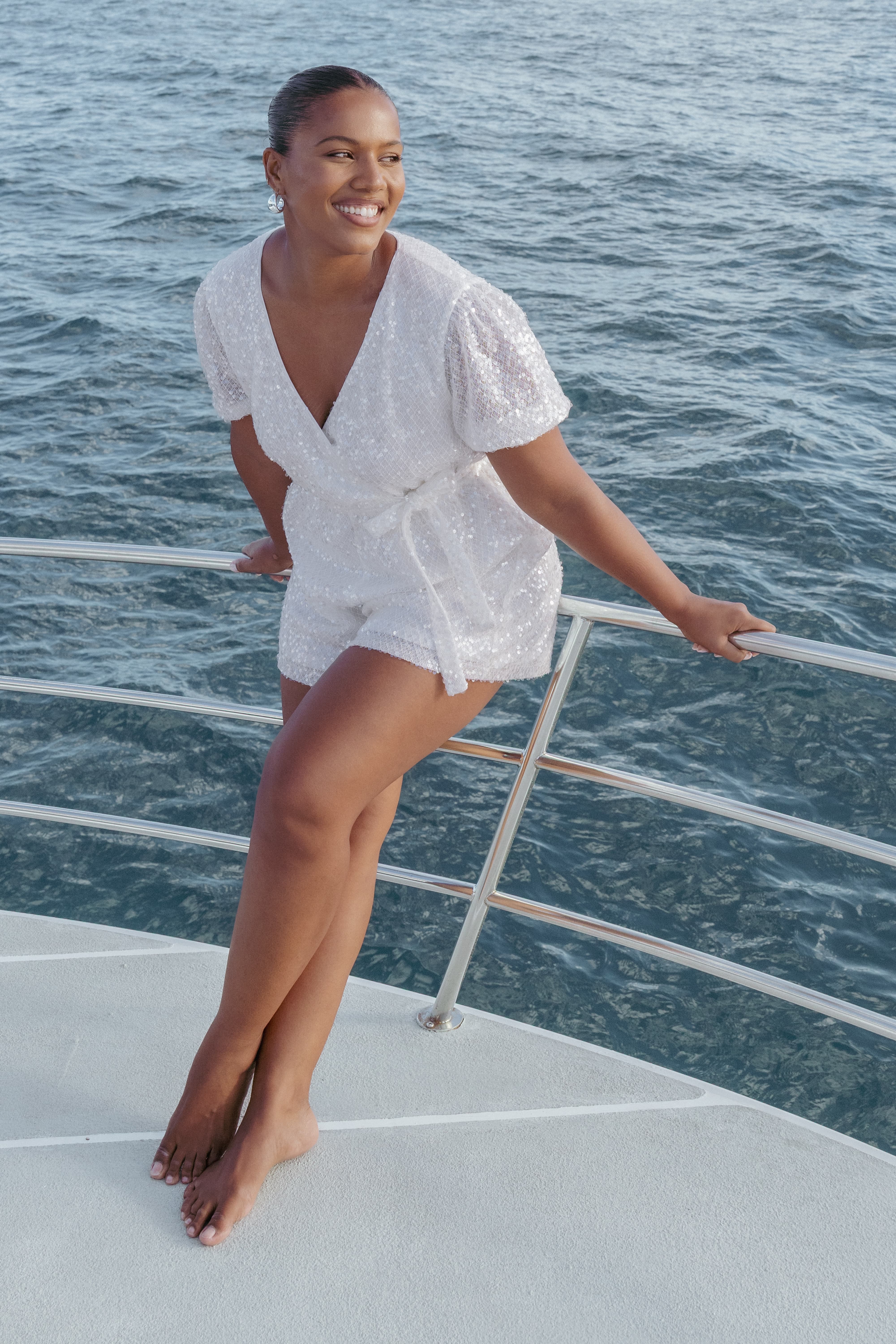 Varity Puff Sleeve Playsuit - White - Image 8