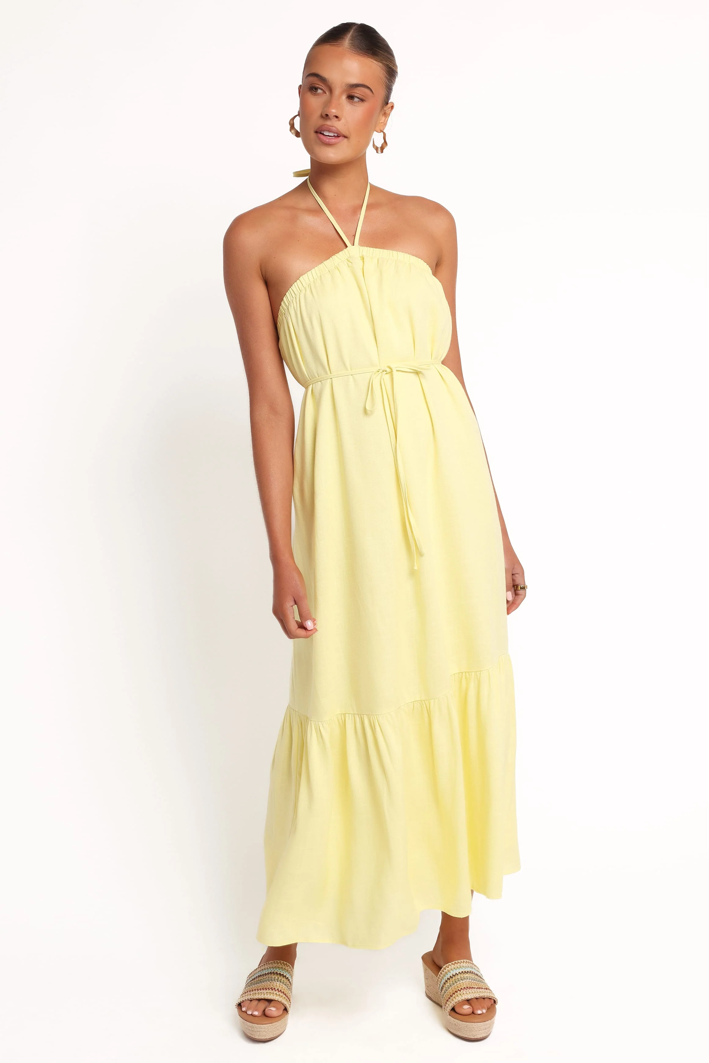 View Halterneck Maxi Dress - Lemon - Image 3