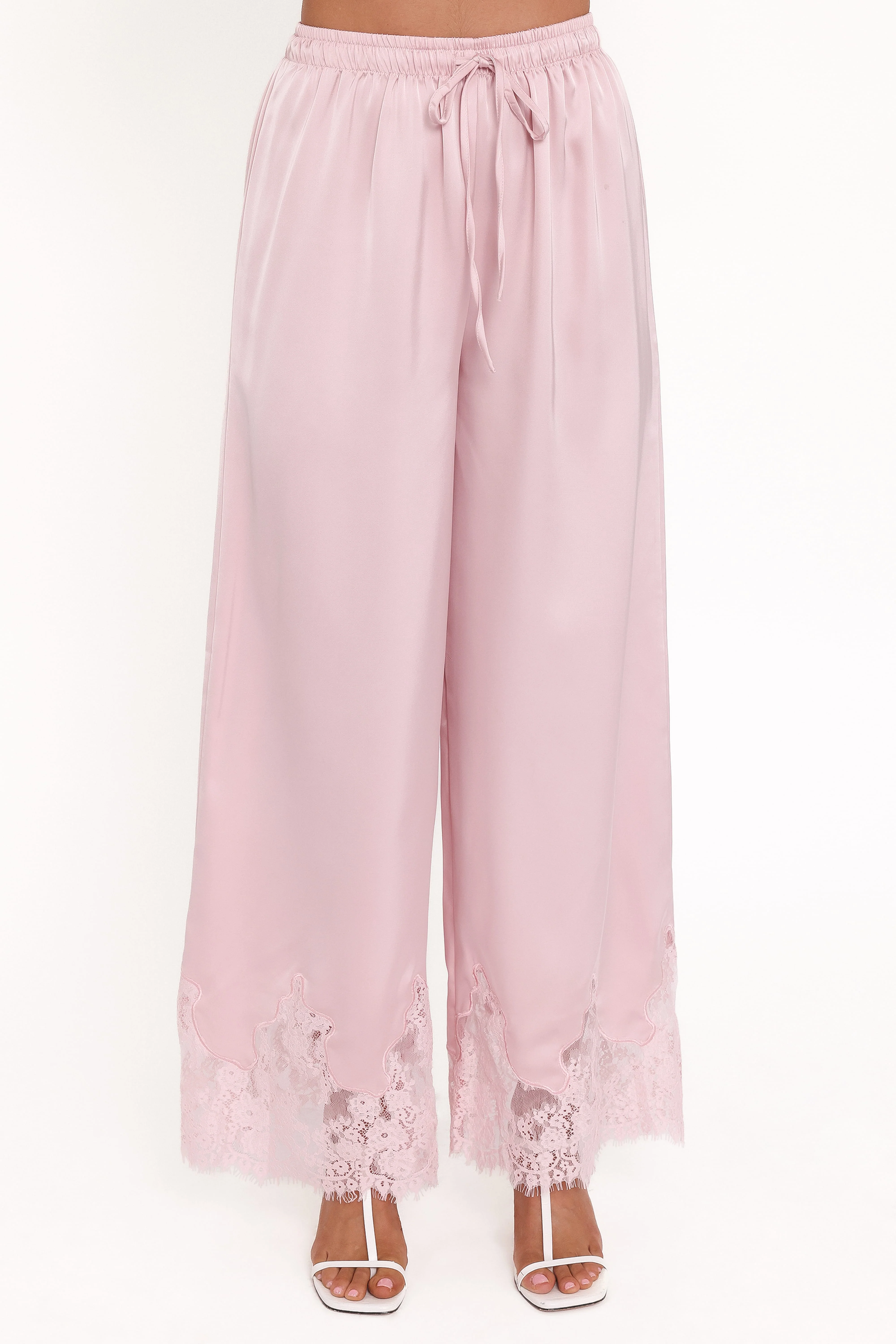 Viola Drawstring Wide Leg Pant - Pale Pink - Image 3