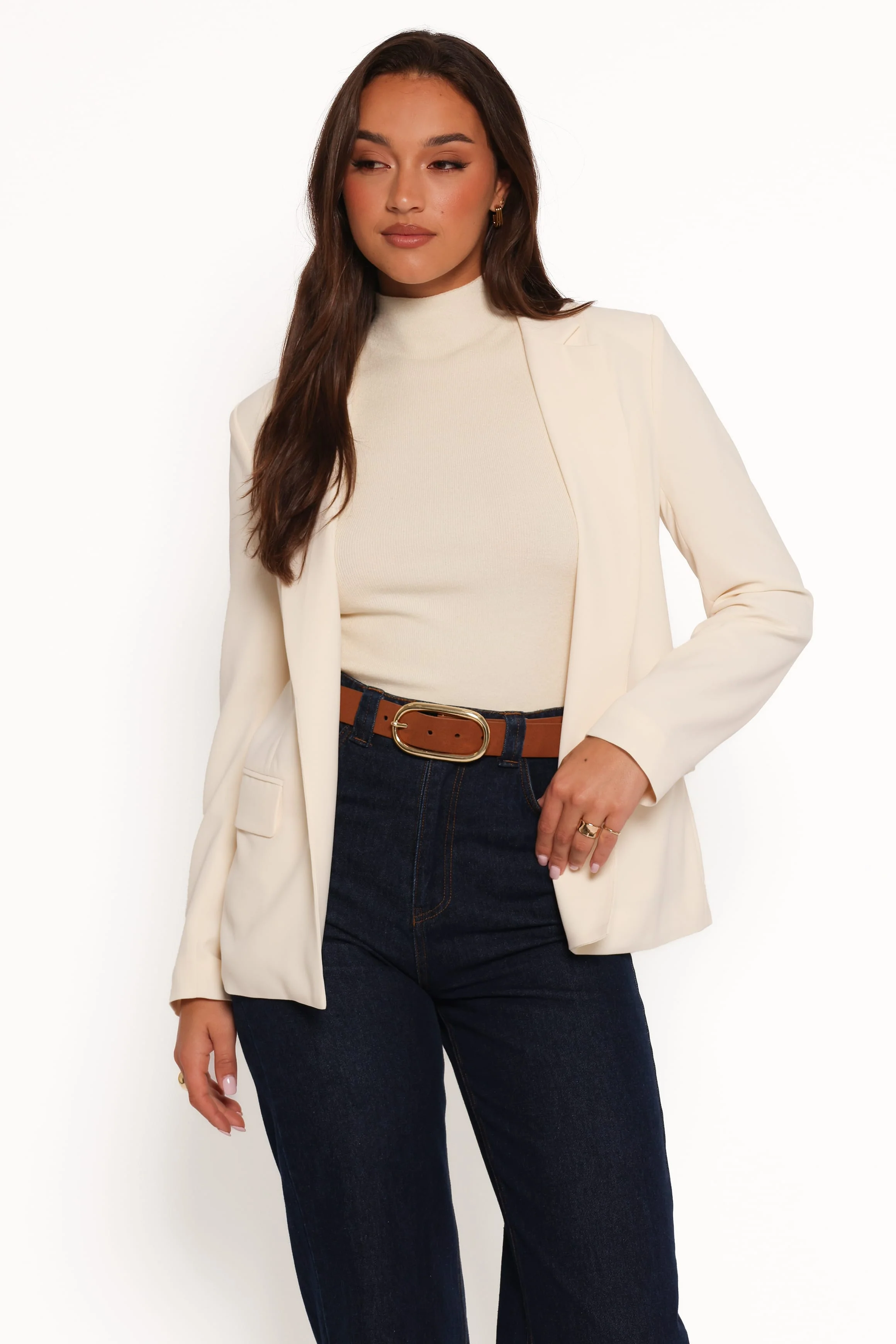Volina Open Front Blazer - Cream - Image 4