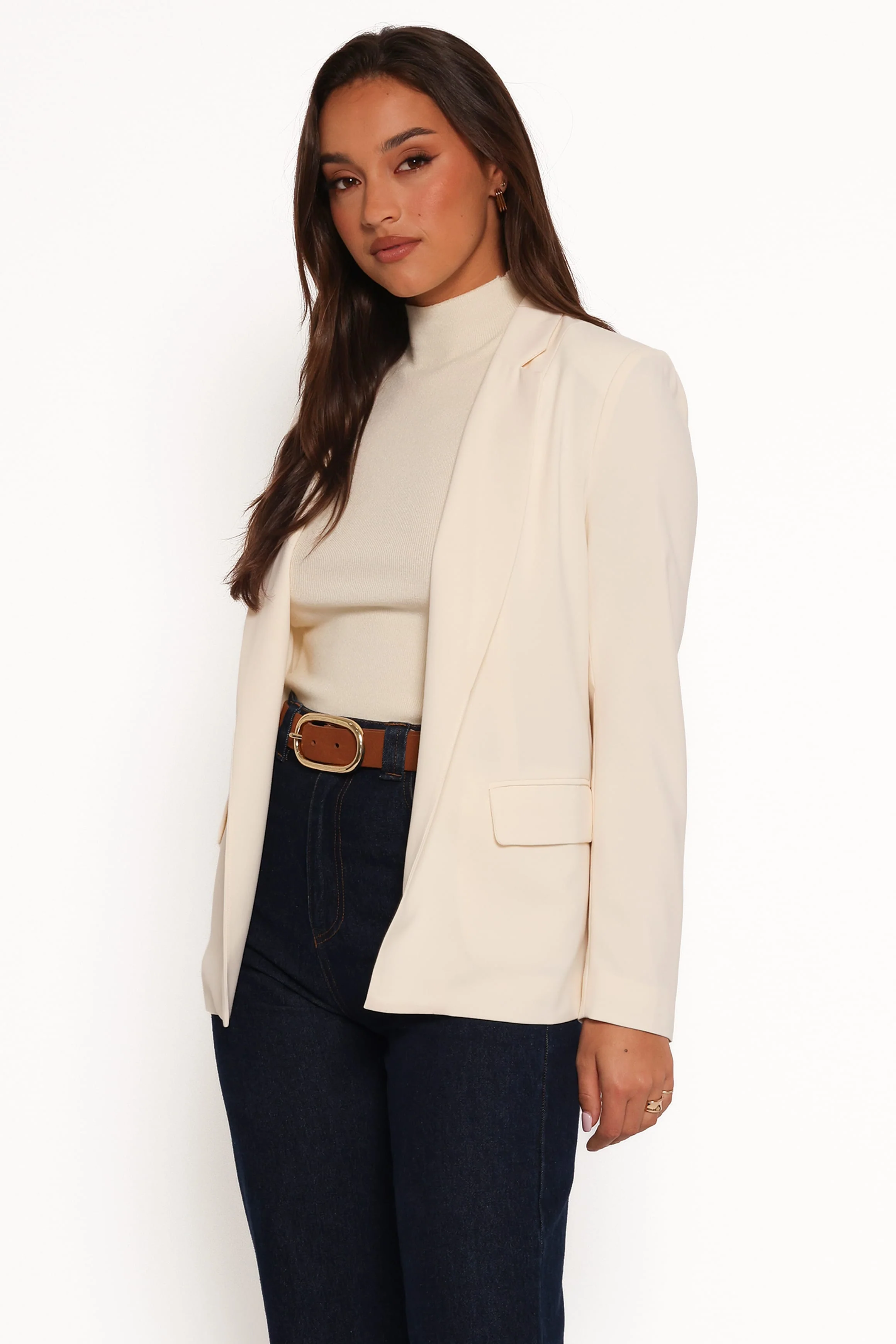 Volina Open Front Blazer - Cream - Image 6