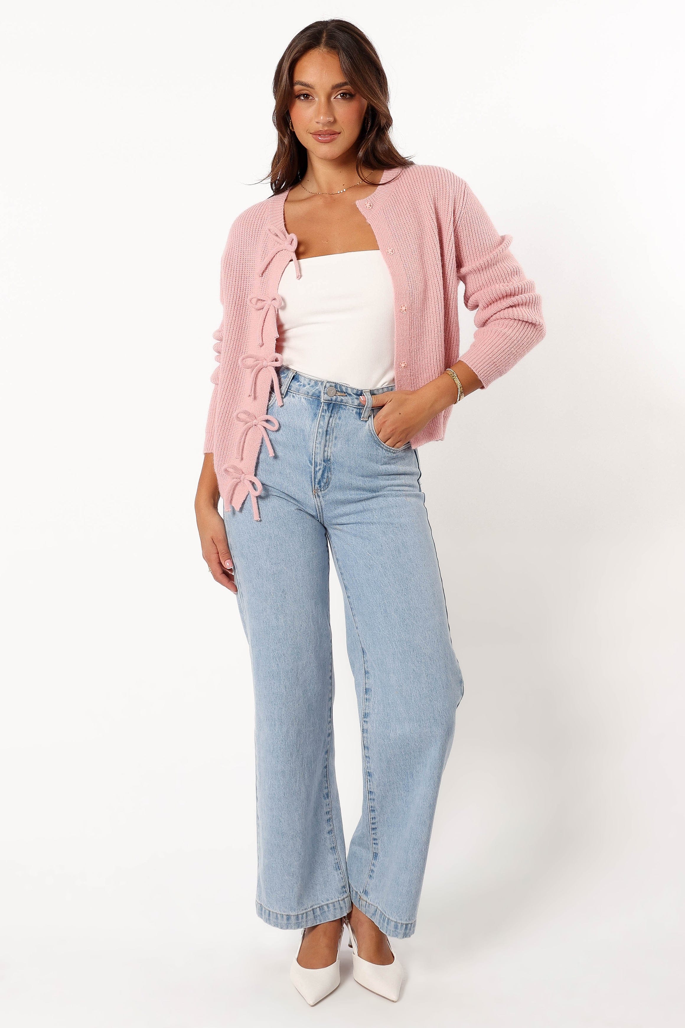 Wilde Bow Front Cardigan - Blush - Image 6