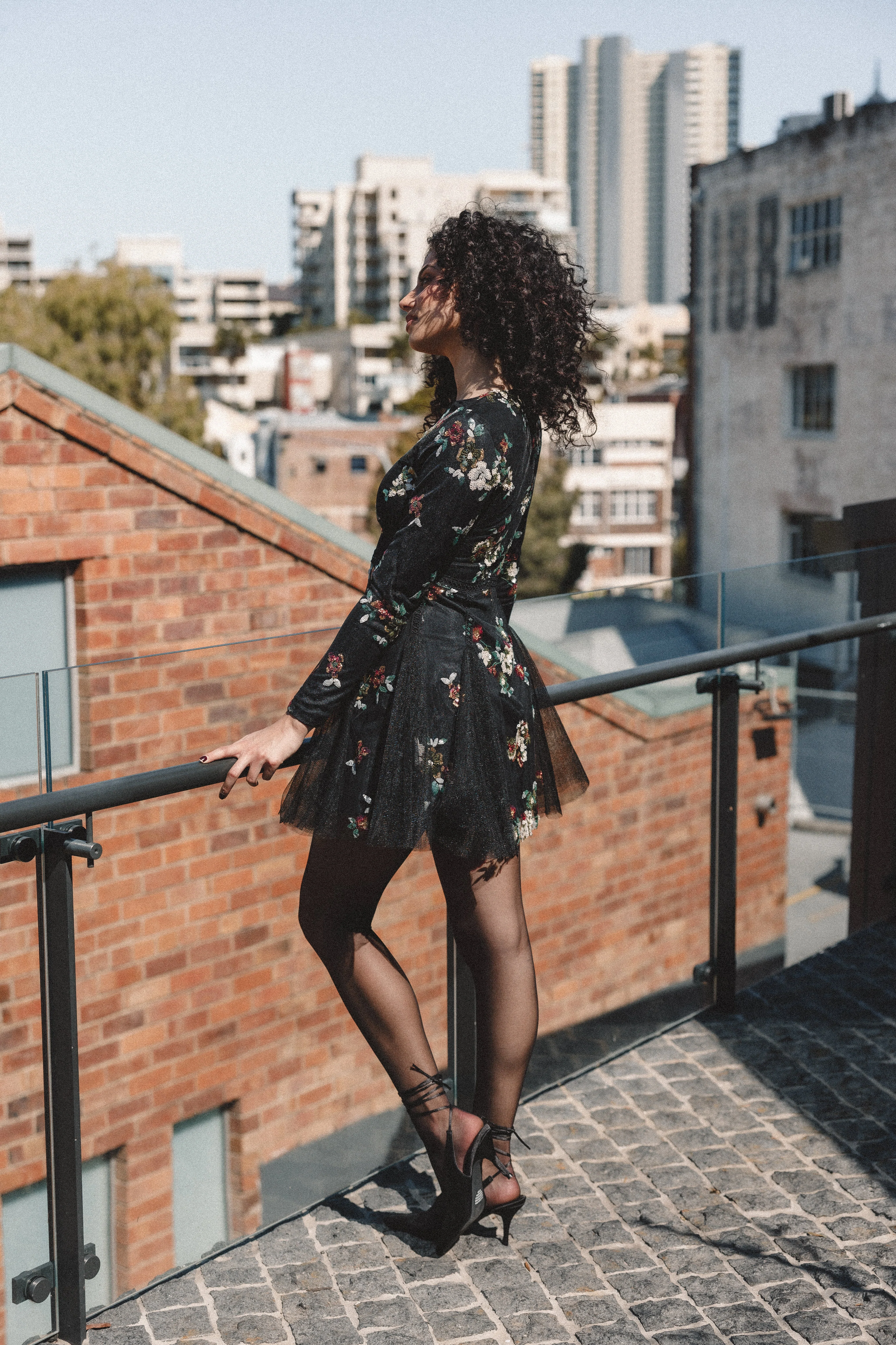 Woodsen Long Sleeve Mini Dress - Black Floral - Image 2