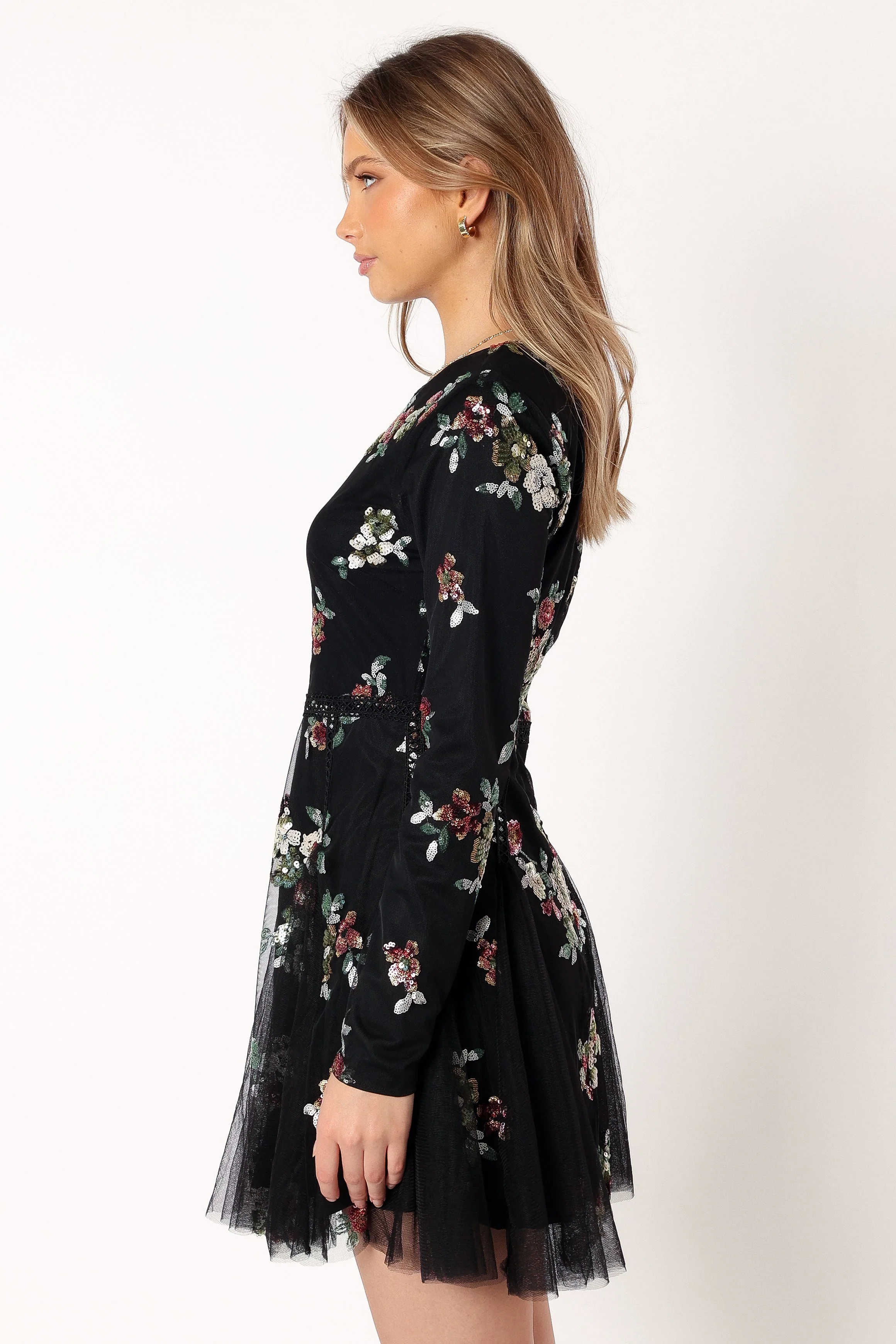 Woodsen Long Sleeve Mini Dress - Black Floral - Image 5