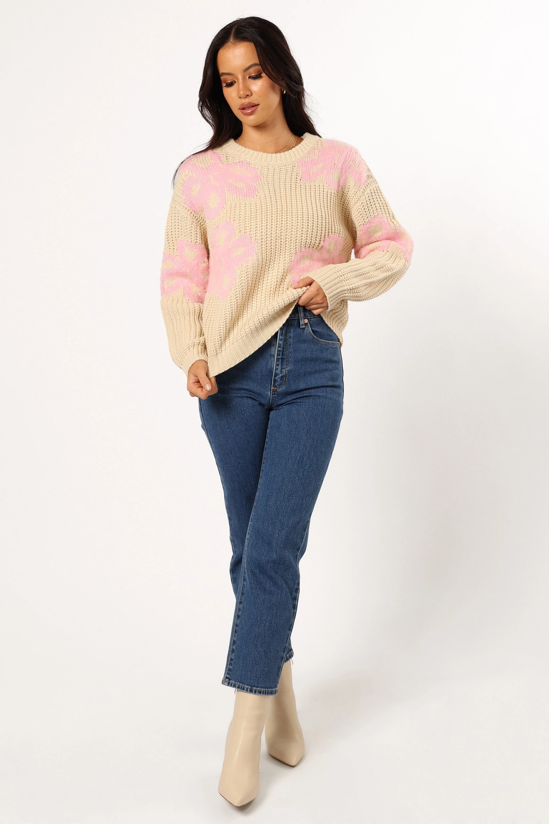 Wren Large Flower Knit Sweater - Cream - Image 6