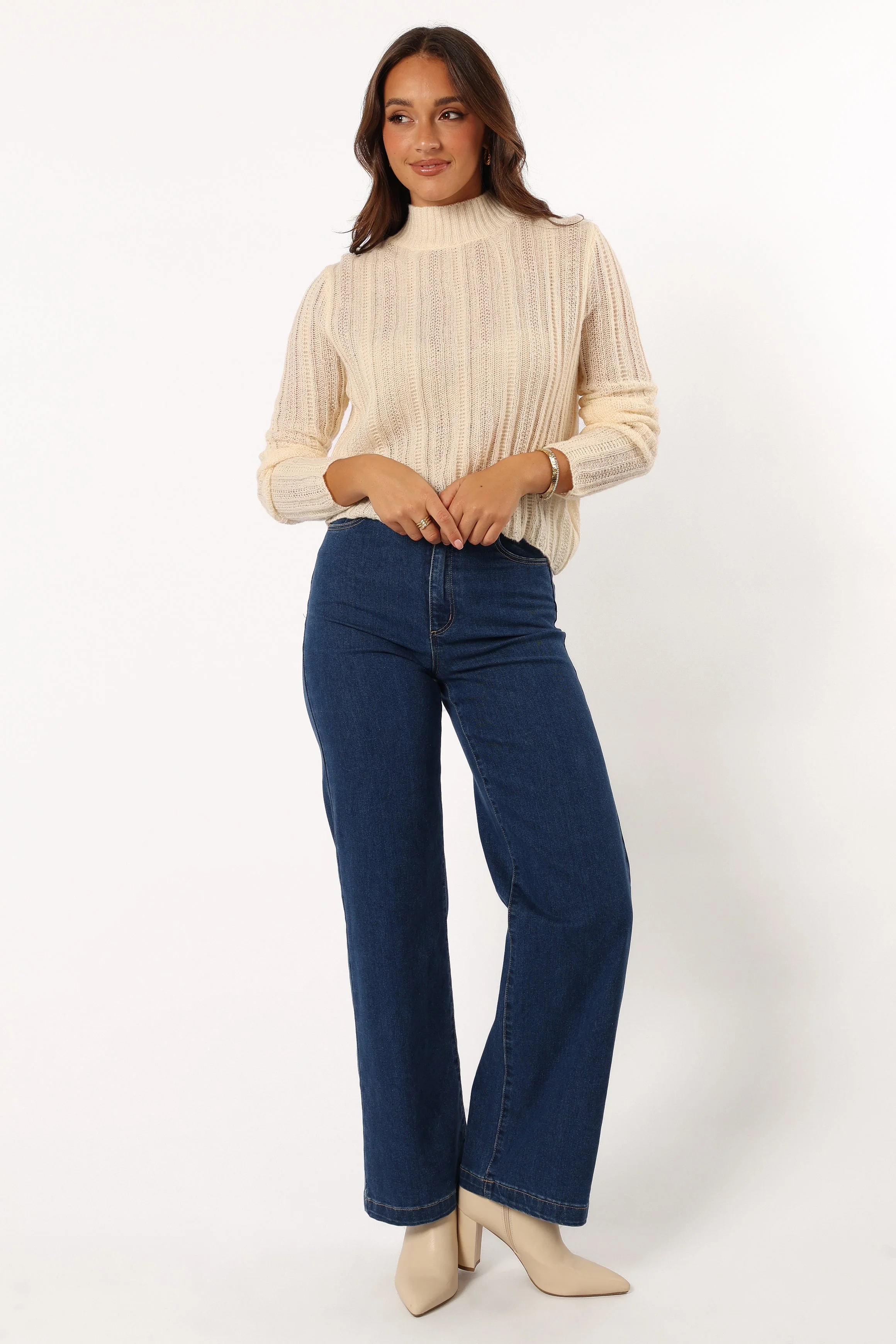 Wynford Scallop Edge Knit Sweater - Cream - Image 2