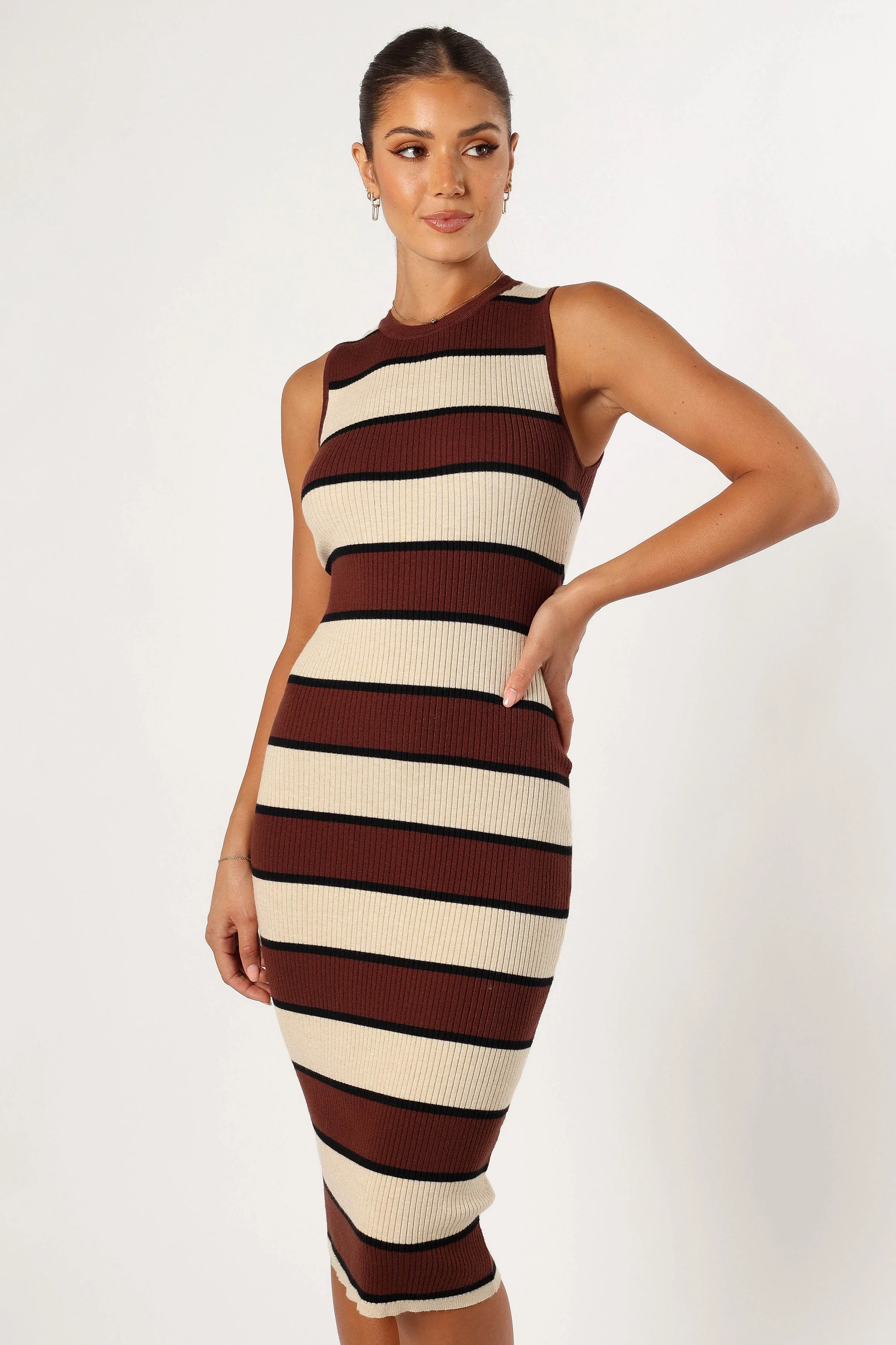 Yates Midi Dress - Cream Brown