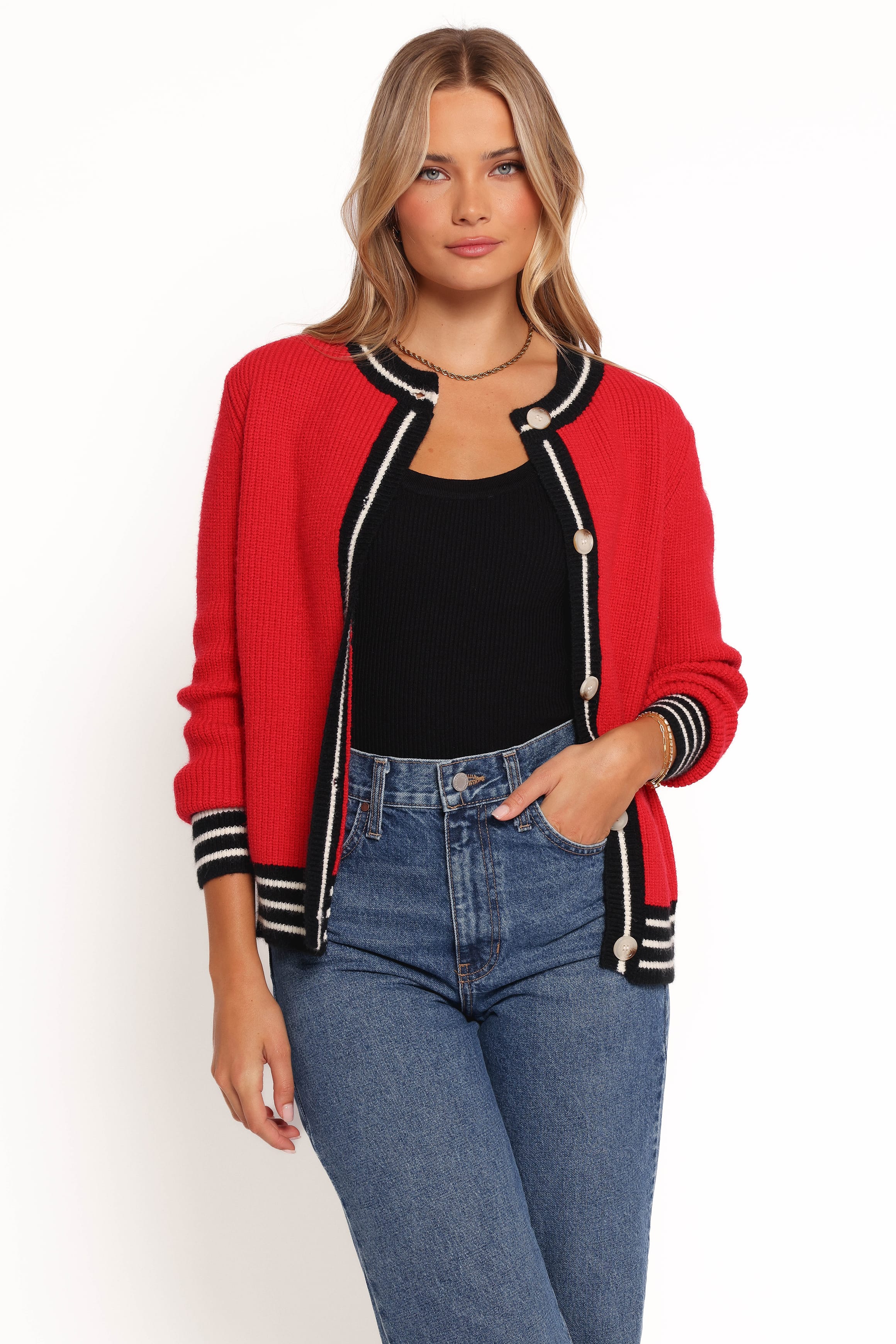 Yorkshire Contrast Hem Cardigan - Red - Image 3