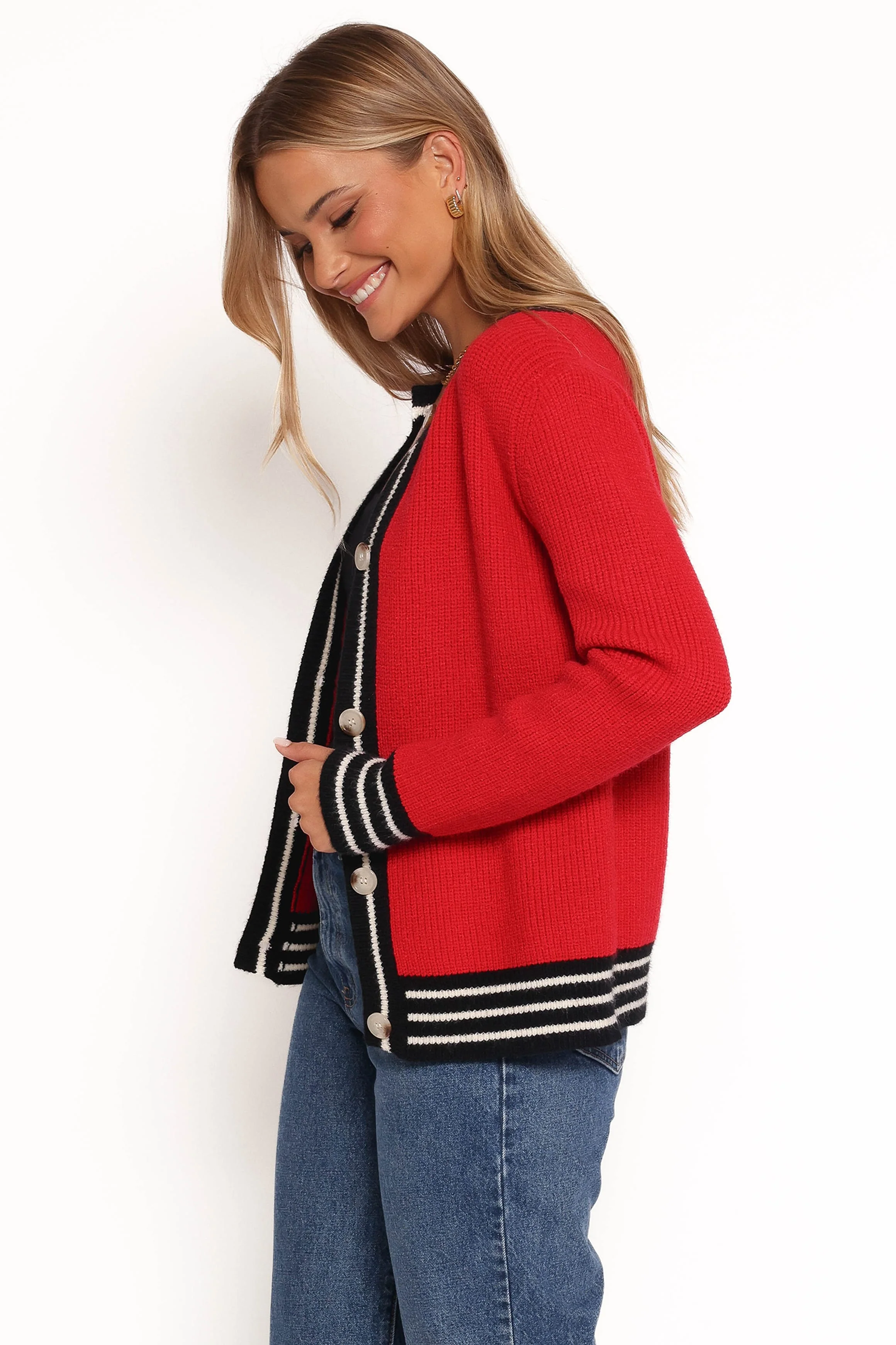 Yorkshire Contrast Hem Cardigan - Red - Image 4