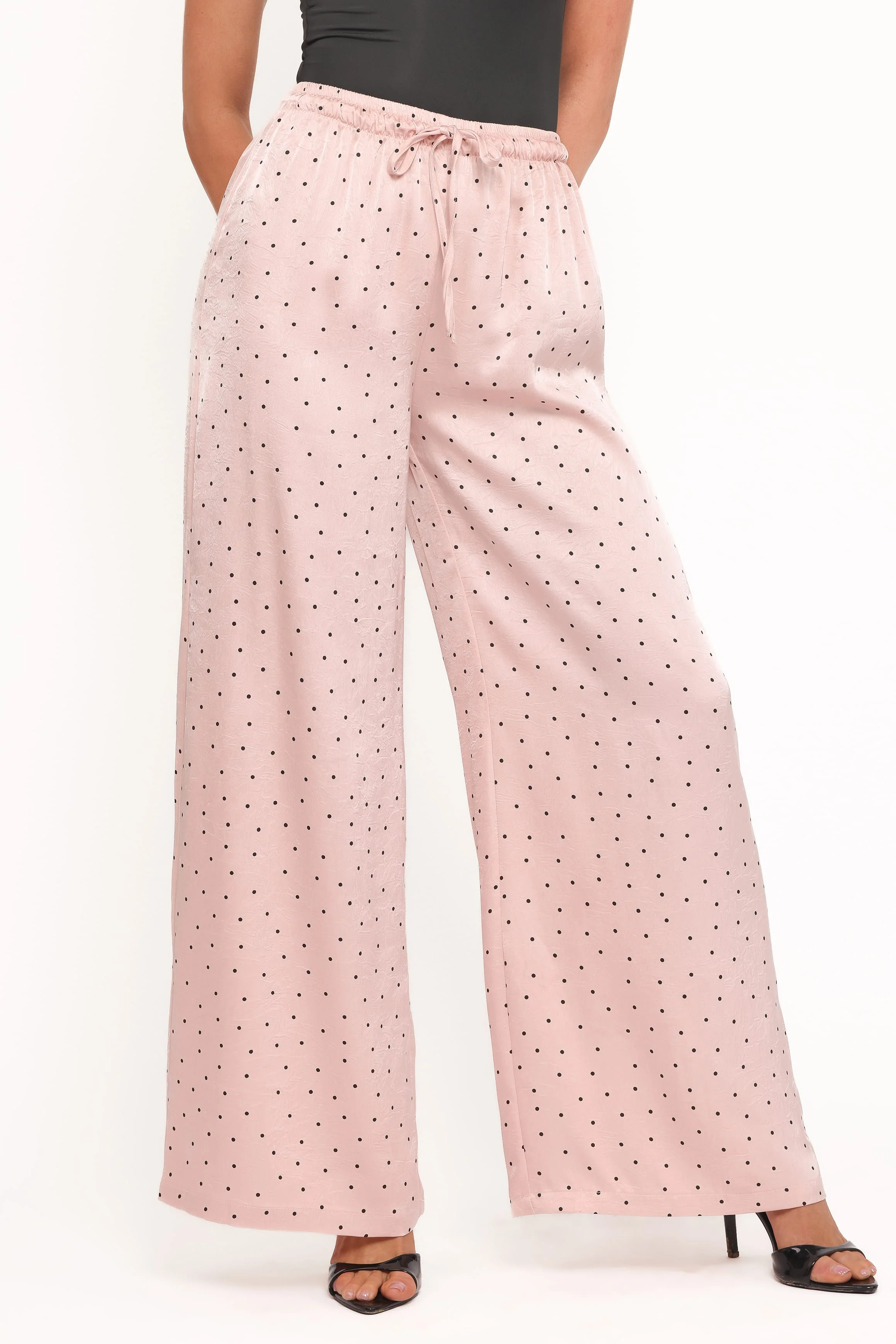 Zadie Drawstring Wide Leg Pant - Polka Dot Print - Image 3